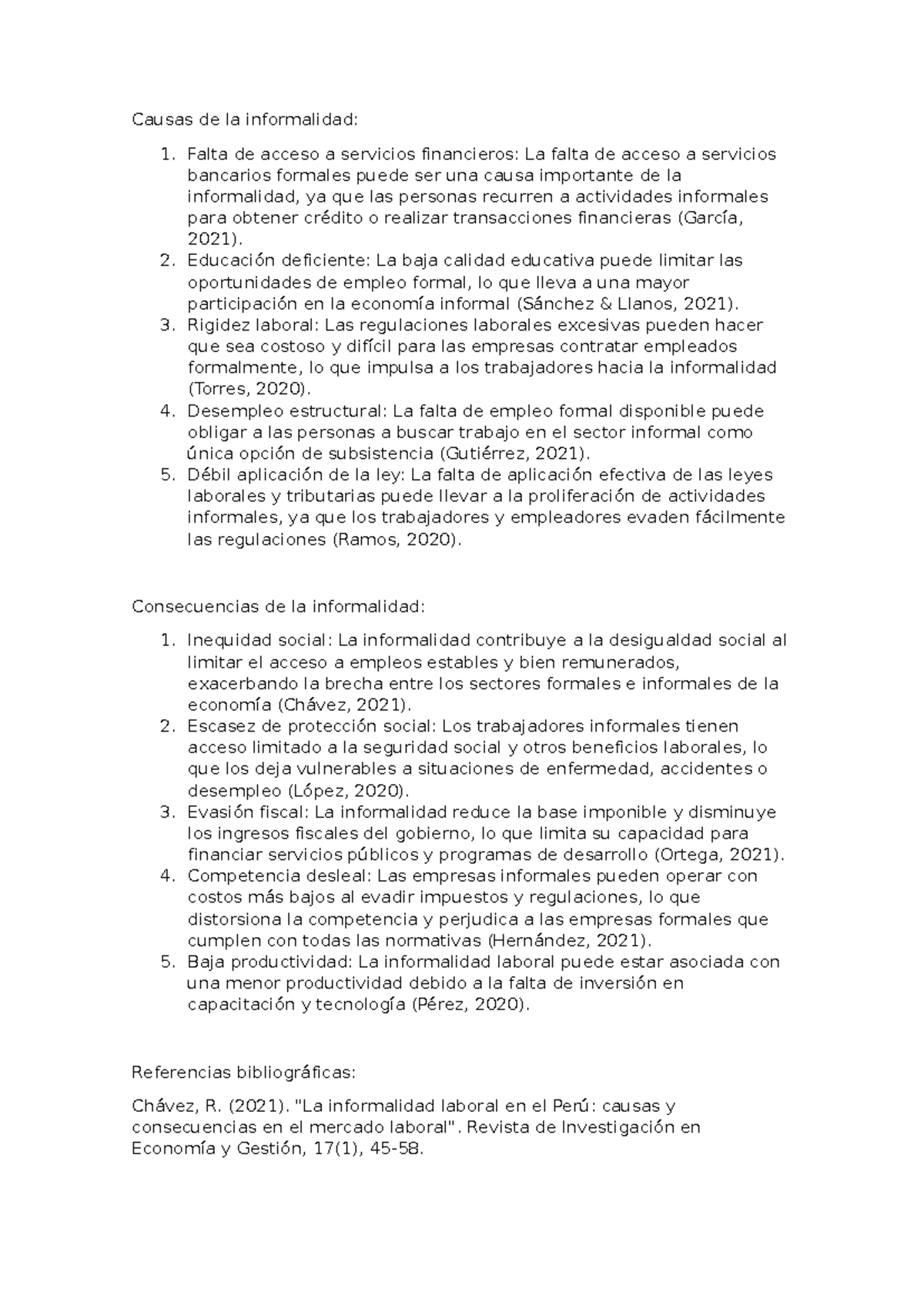 Causas y Consecuencias de la Informalidad Laboral en la Economía - Studocu