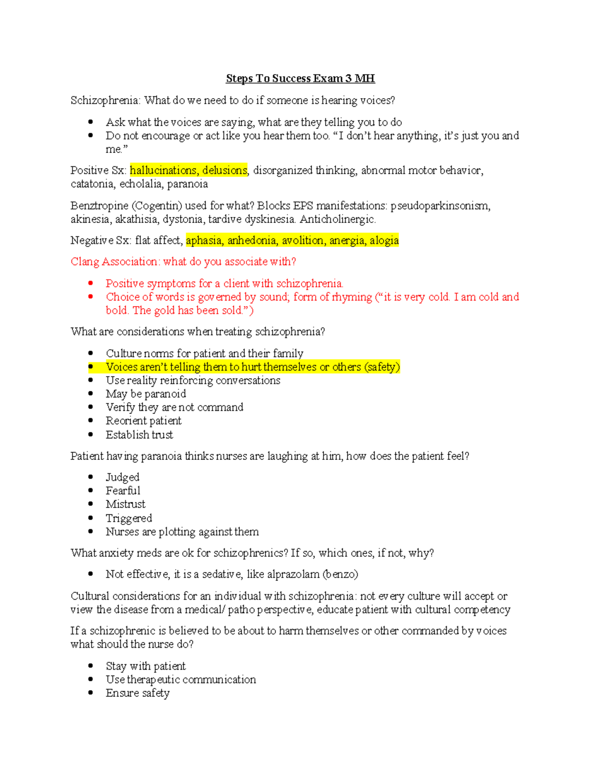 NUR 356 MH S2S EXAM 3 - Study guide - Steps To Success Exam 3 MH ...