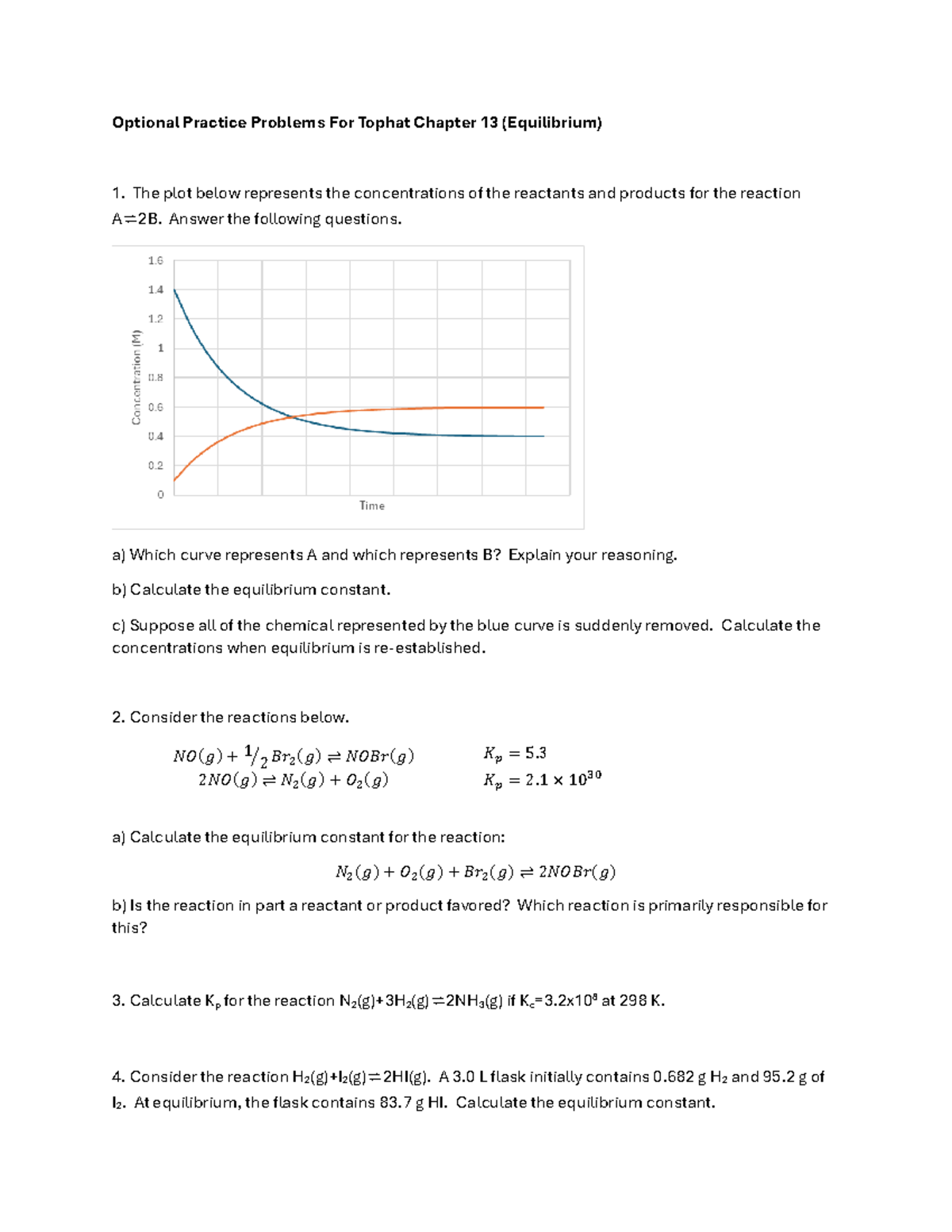 Optional Practice Problems for Tophat CH 13: Equilibrium Concepts - Studocu