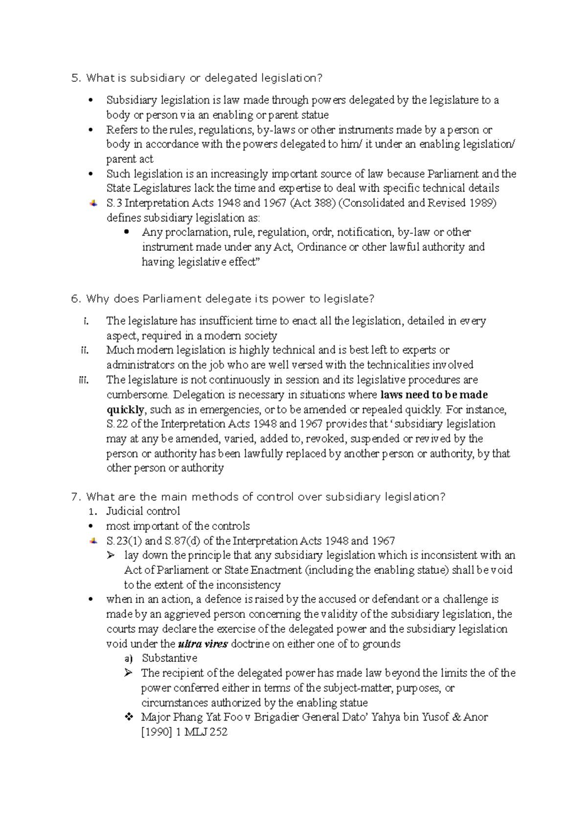 MLS Tutorial on Subsidiary Legislation: Q5, Q6, Q7 Insights - Studocu