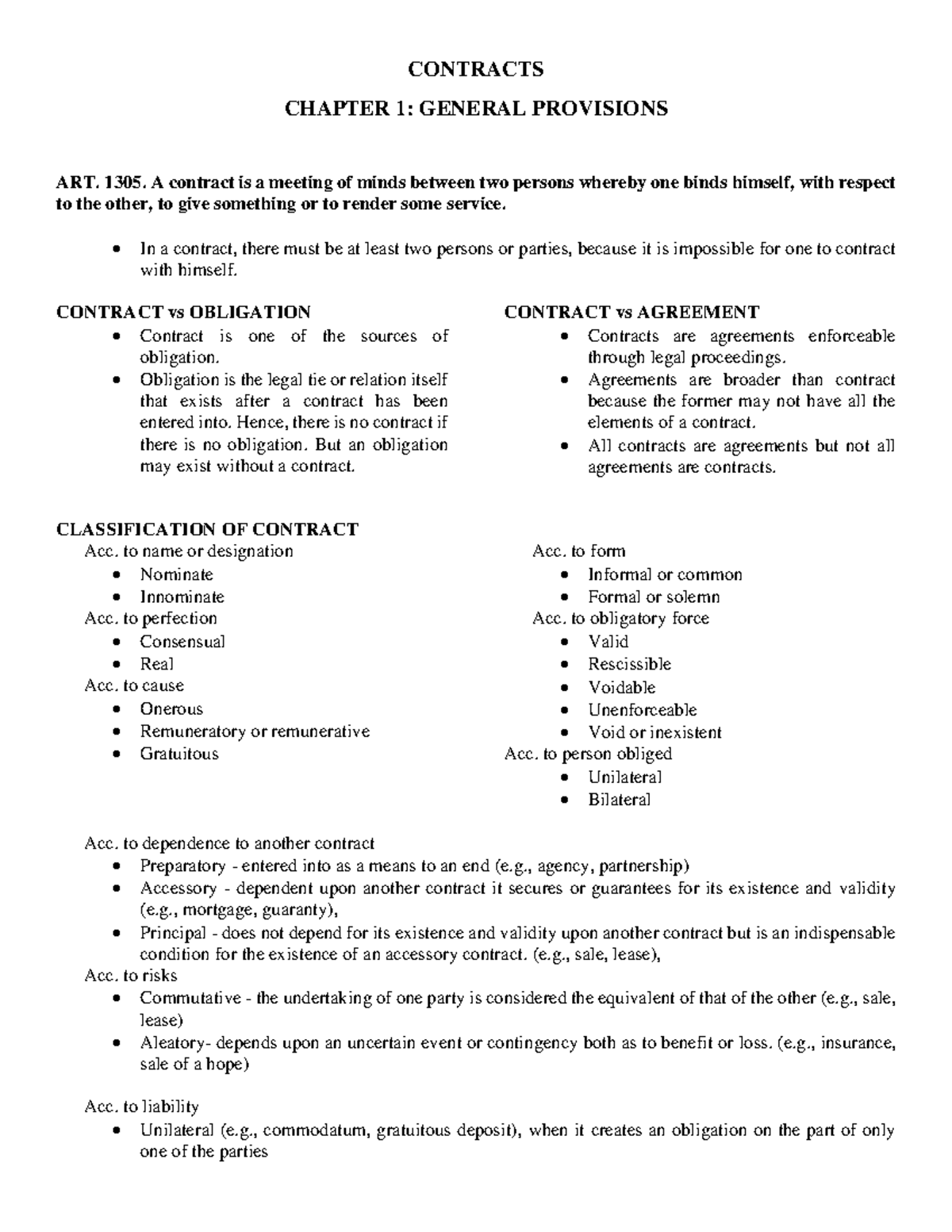 Contracts Chapter 1 - General Provisions Lecture Notes - Studocu