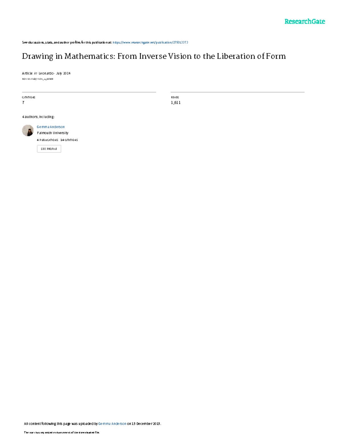 Drawing in Mathematics: Collaborative Art and Research (Anderson et al ...