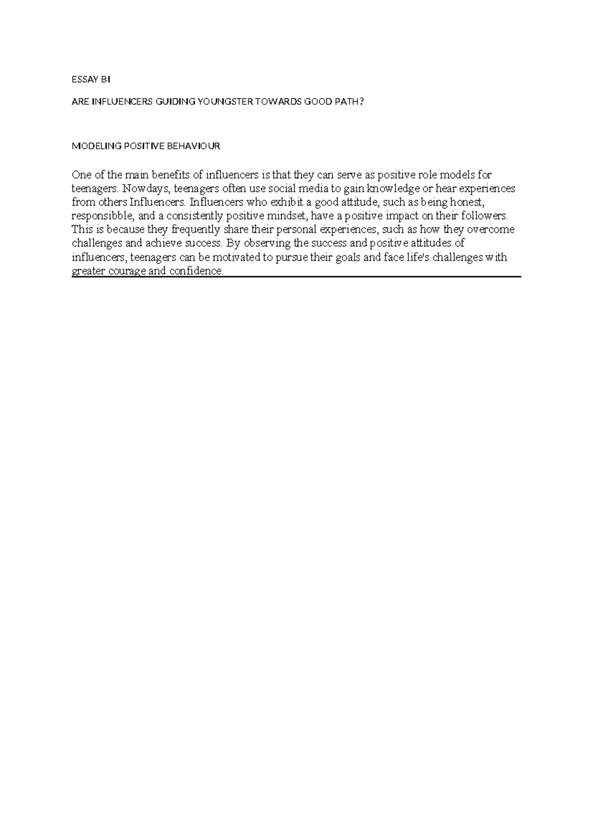 Essay BI - ESSAY BI ARE INFLUENCERS GUIDING YOUNGSTER TOWARDS GOOD PATH ...