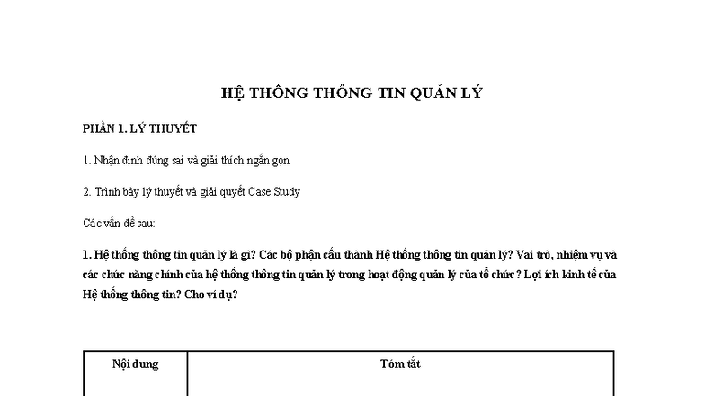 Ôn Tập Hệ Thống Thông Tin Quản Lý 1 - Đề Cương Chi Tiết - Document Preview
