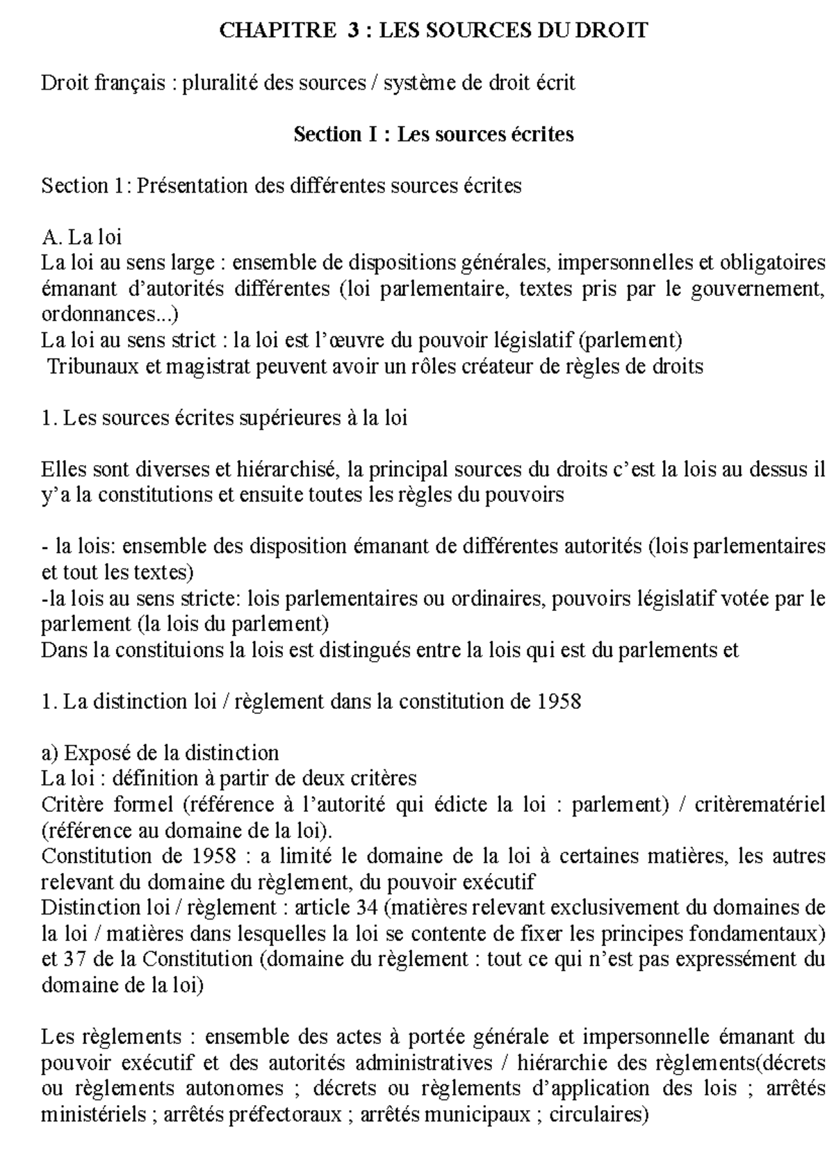 CHAPITRE 3 : LES SOURCES DU DROIT EN DROIT FRANÇAIS - Studocu