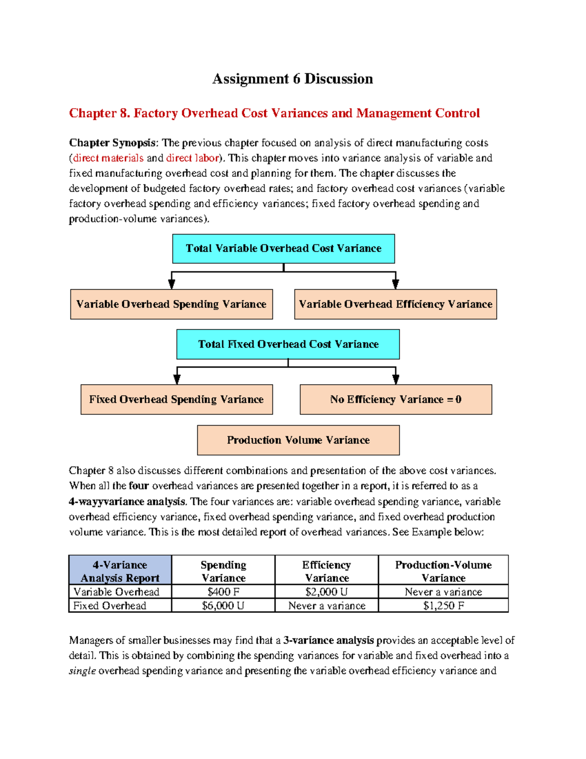 Chapter 8: Factory Overhead Cost Variances & Management Control - Studocu