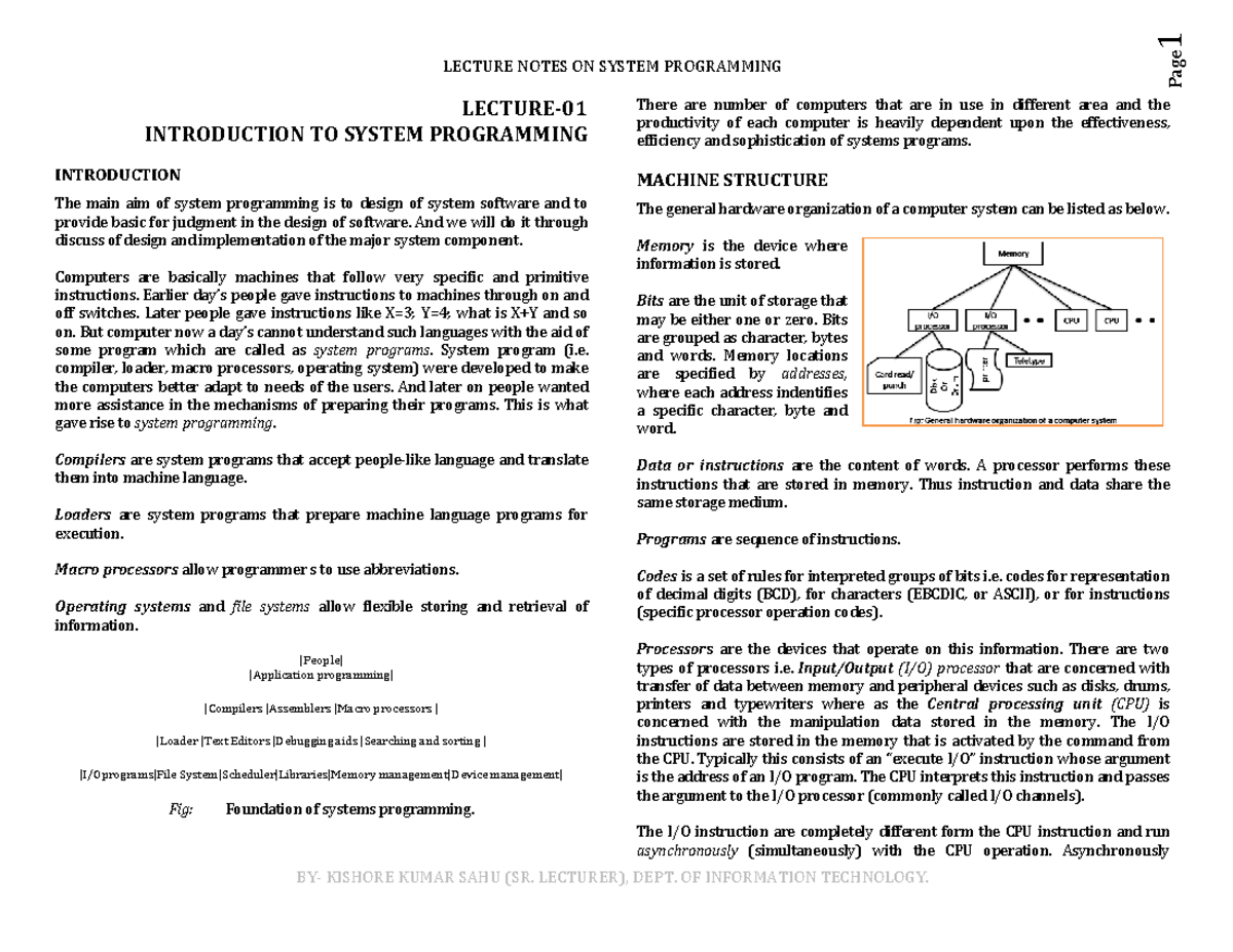 01.Lecture Notes on System Programming: System Design Essentials - Studocu