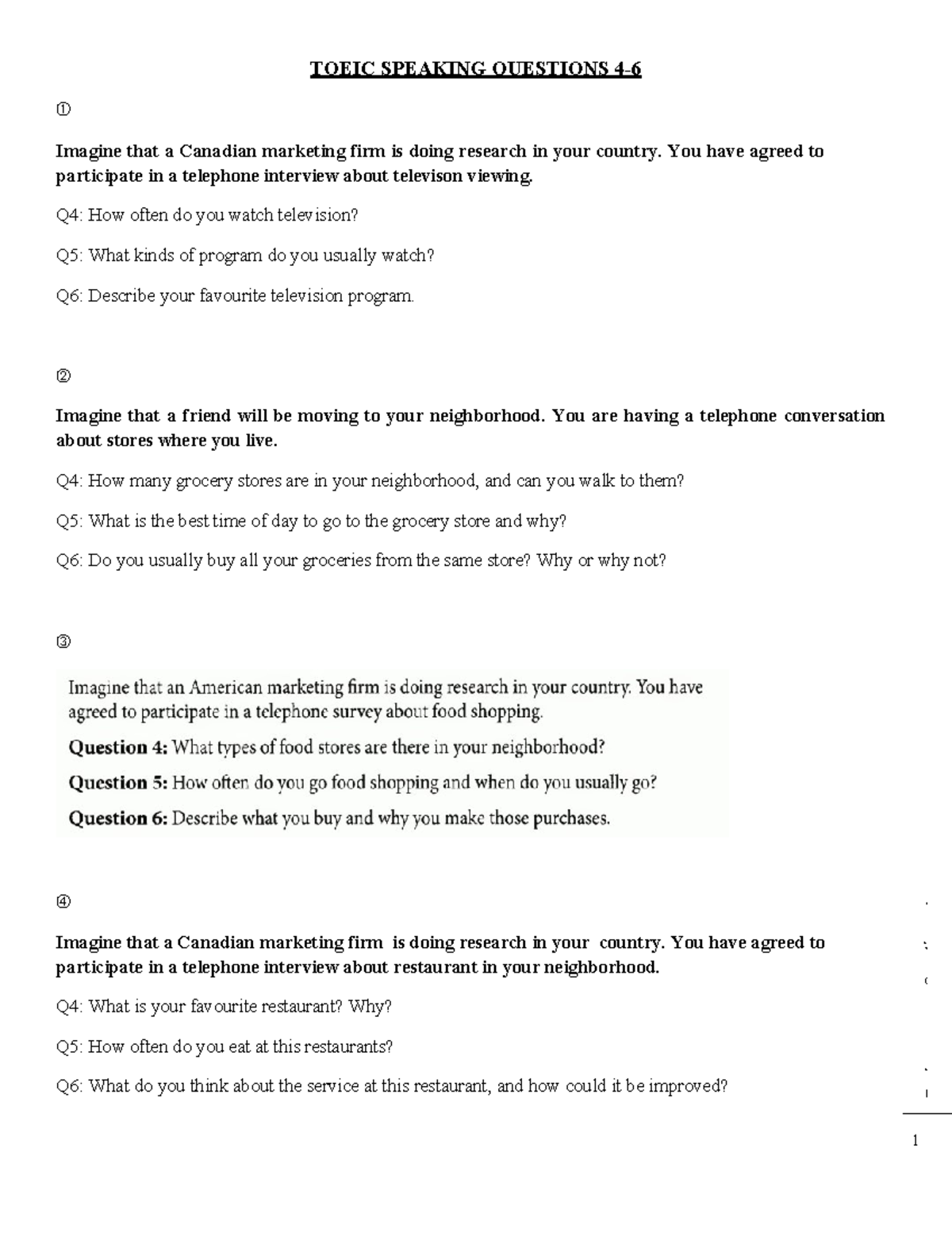 TOEIC Speaking Questions 4-6 - Test Preparation - Studocu