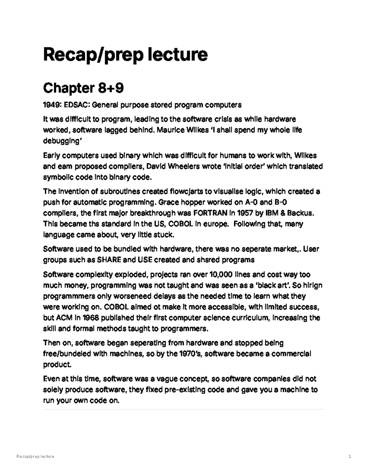 Lecture Recap: Chapter 1949 - EDSAC & Software Evolution for Exam ...