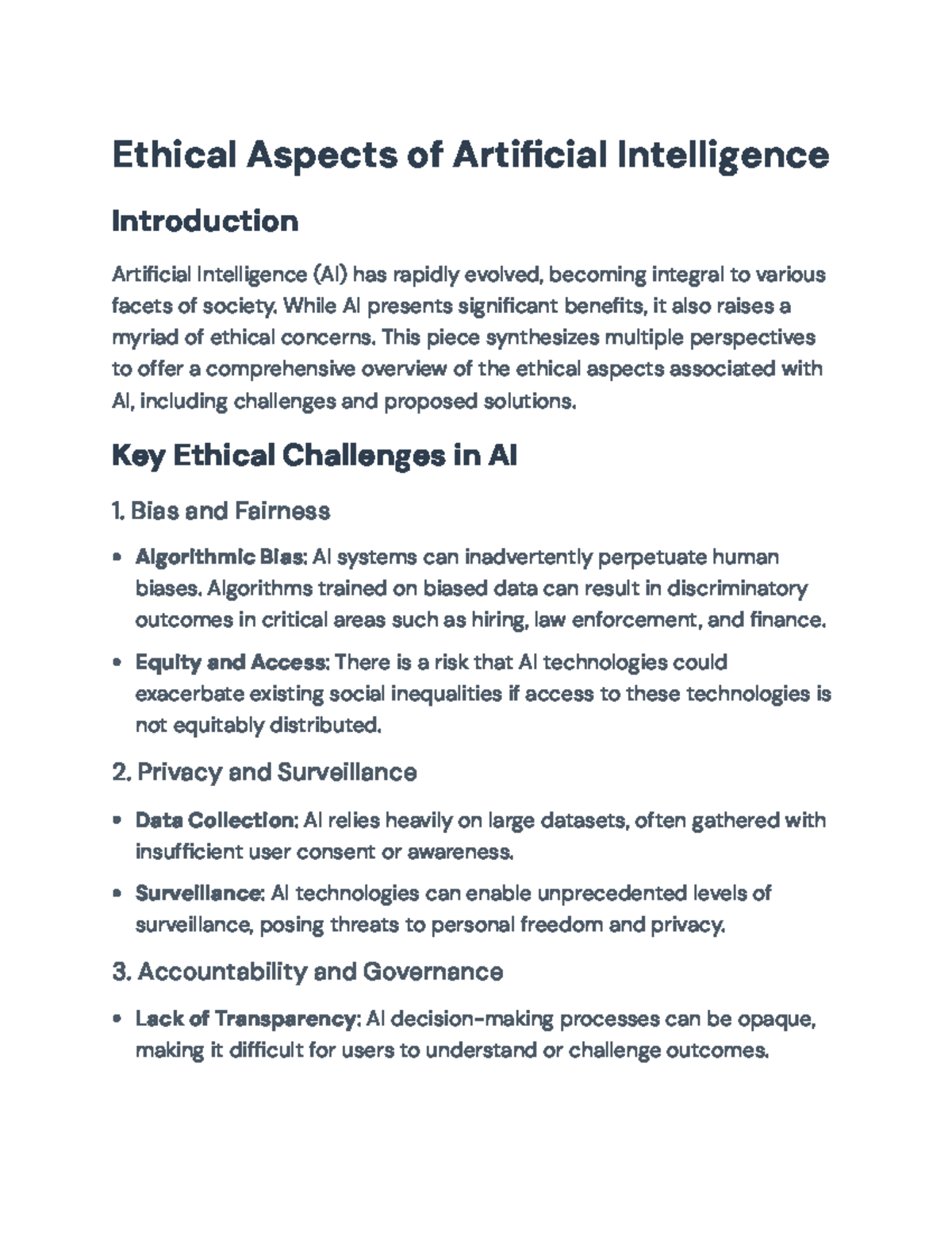 Ethical Aspects of AI: Addressing Challenges and Governance Strategies ...