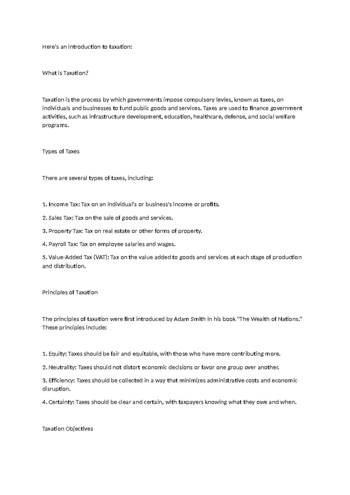 Taxation - notes - Here's an introduction to taxation: What is Taxation ...
