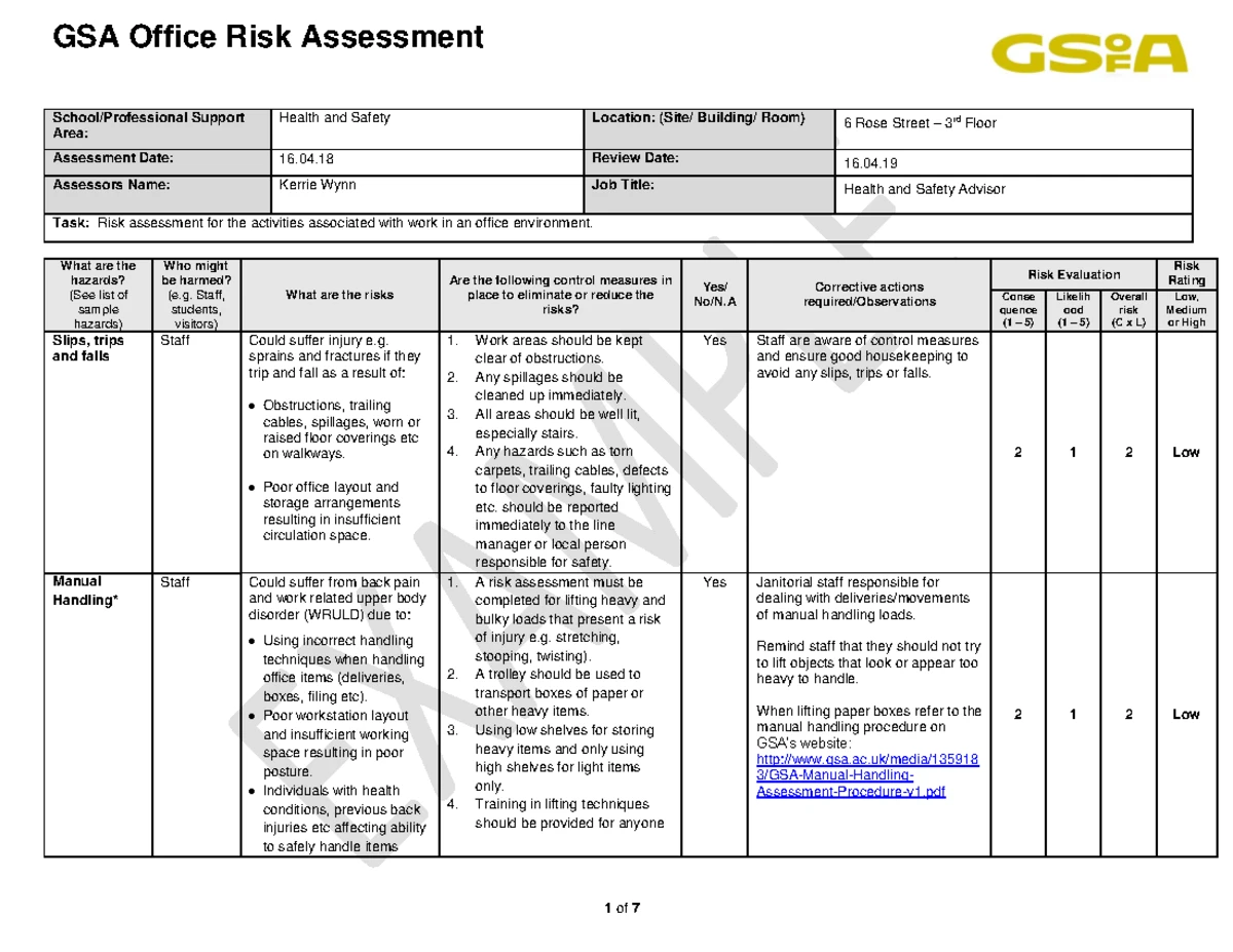 Risk Assessment for Motor Vehicle Repair Workshop (MVR 101) - Studocu