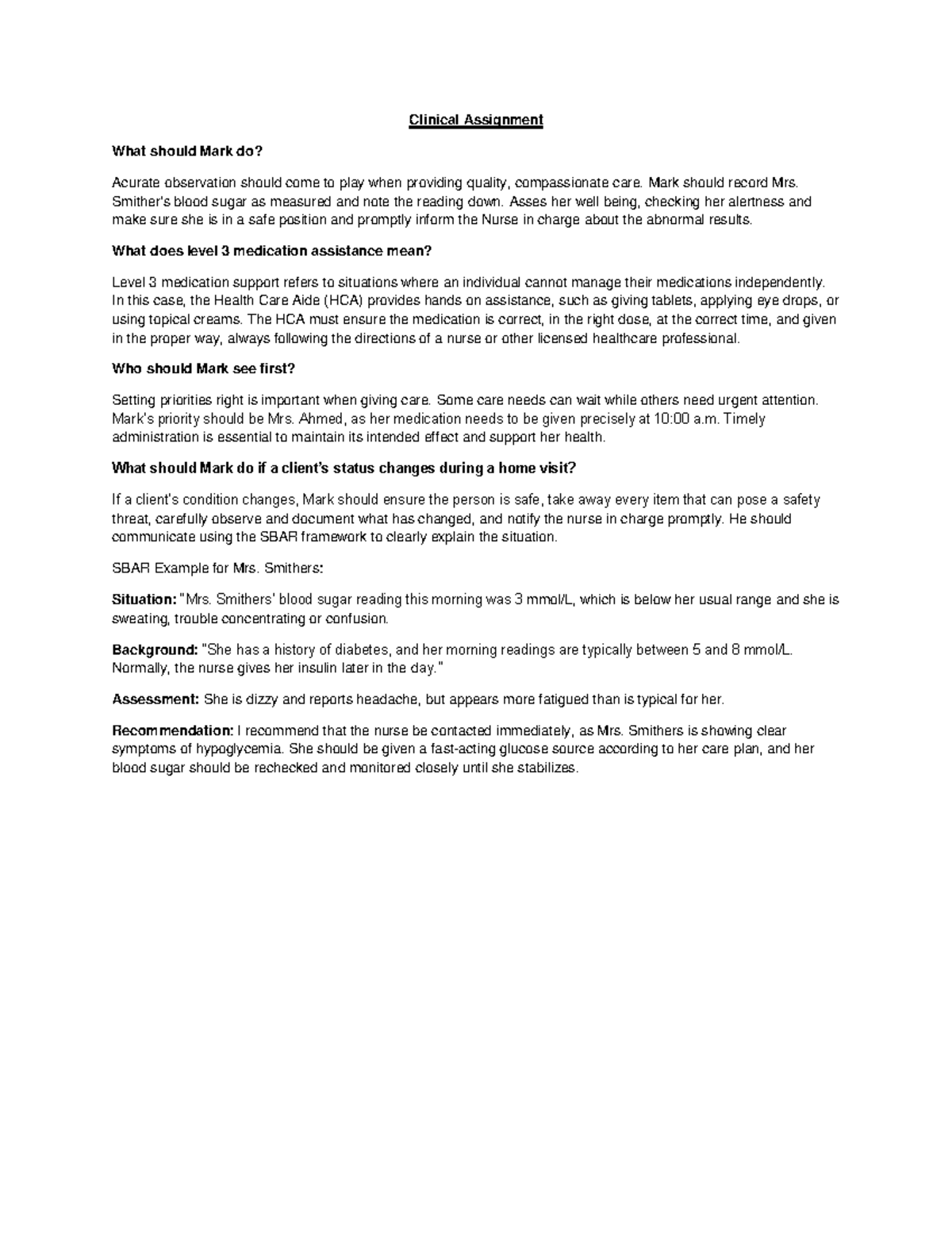 1090 Clinical Assignment: Care Priorities and Medication Support - Studocu