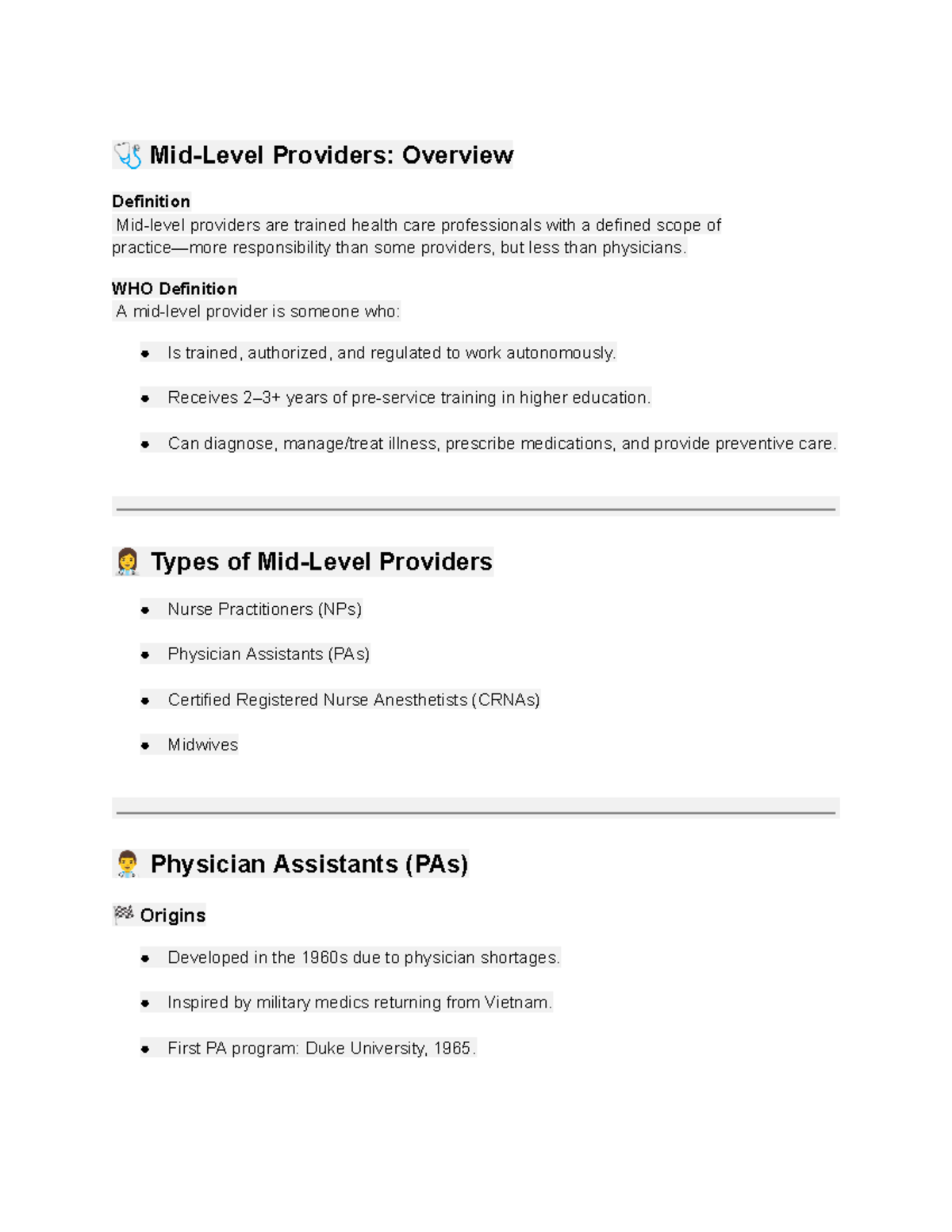 Health Sci 2045B Final Exam Notes: Overview of Healthcare Providers ...