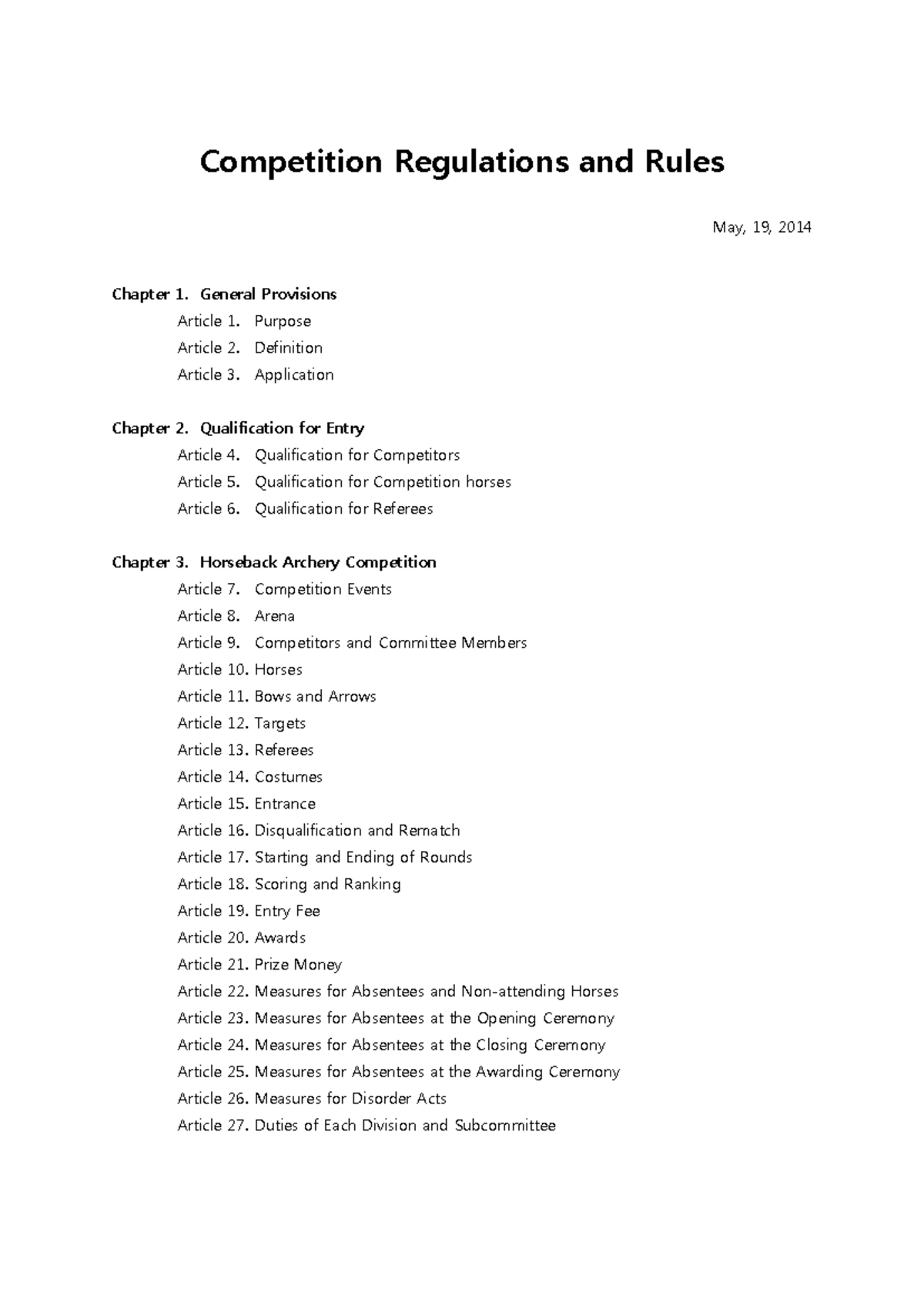 2014 Competition Regulations for Horseback Archery Events - Studocu