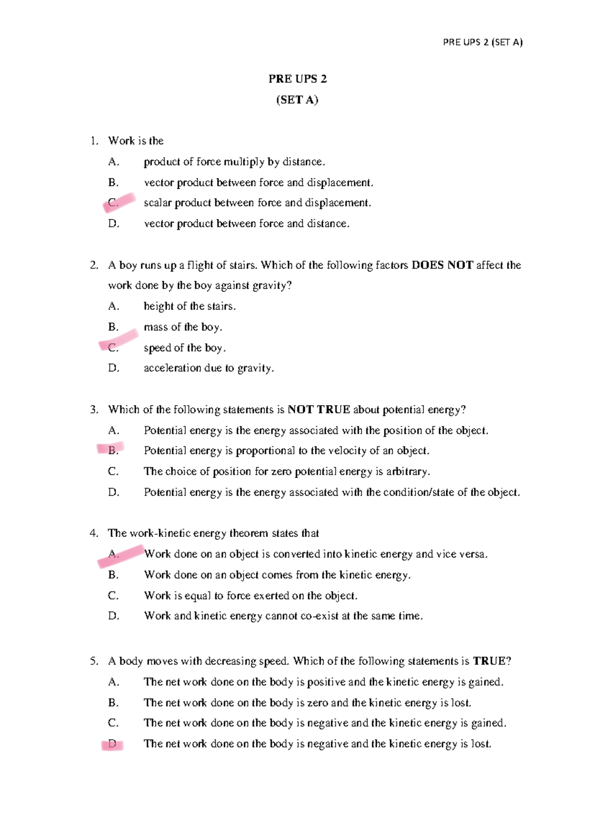 Pre UPS 2 Set A 2022-2023 - Matriculation Exam Questions & Answers ...