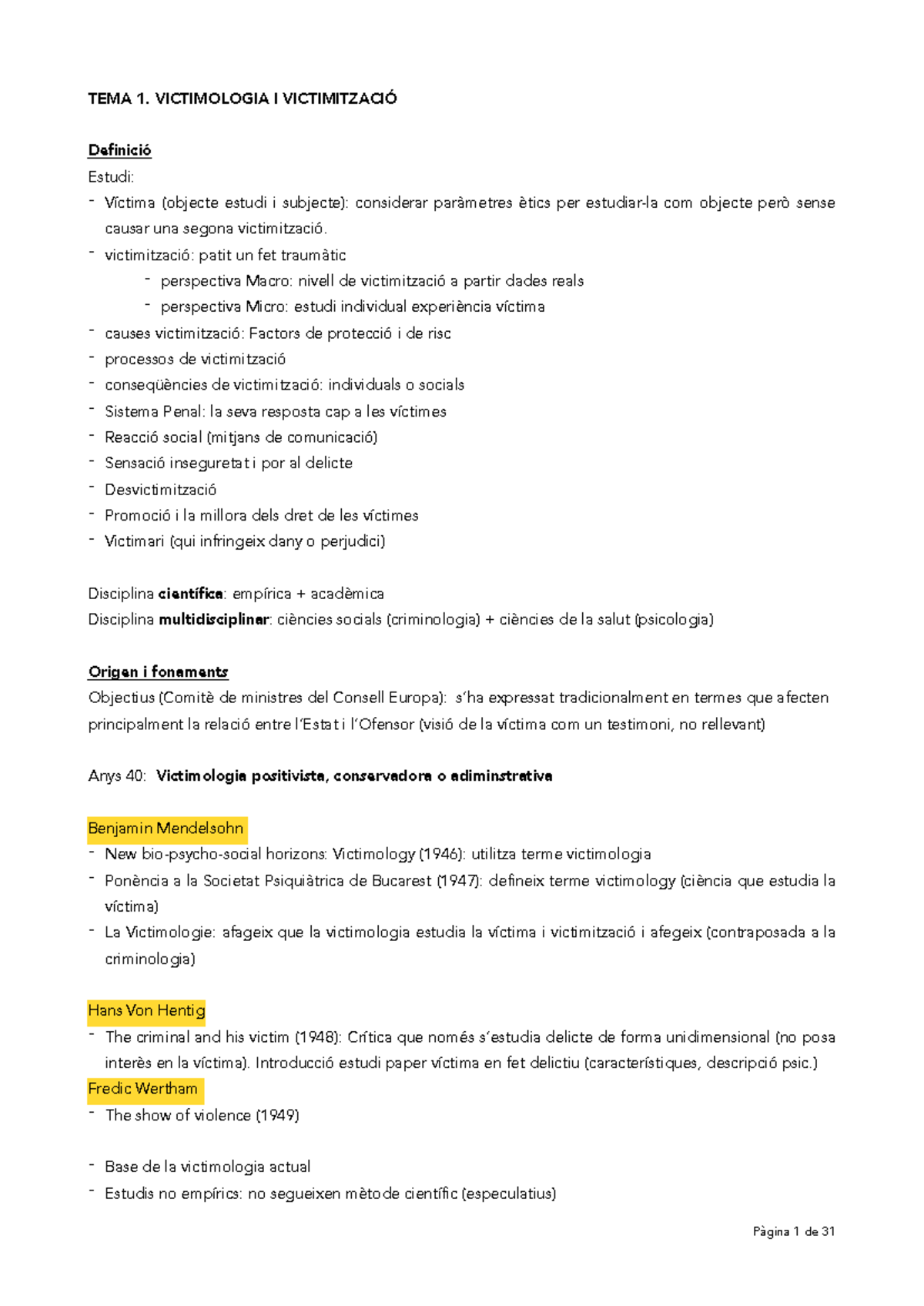 Notes de Victimologia - TEMA 1: Definició i Processos de Victimització - Document Preview