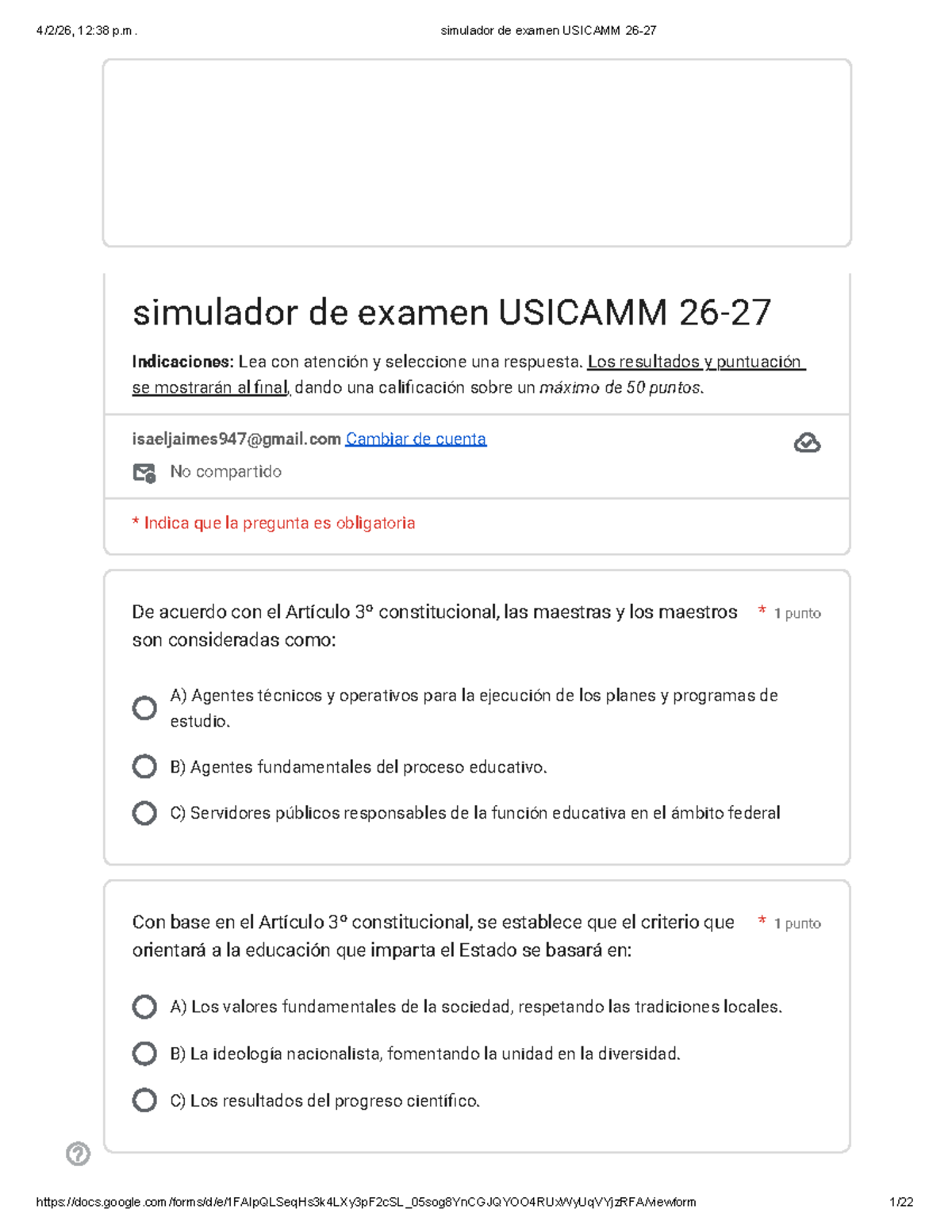 Simulador de Examen USICAMM 2026-2027: Preguntas y Respuestas - Studocu