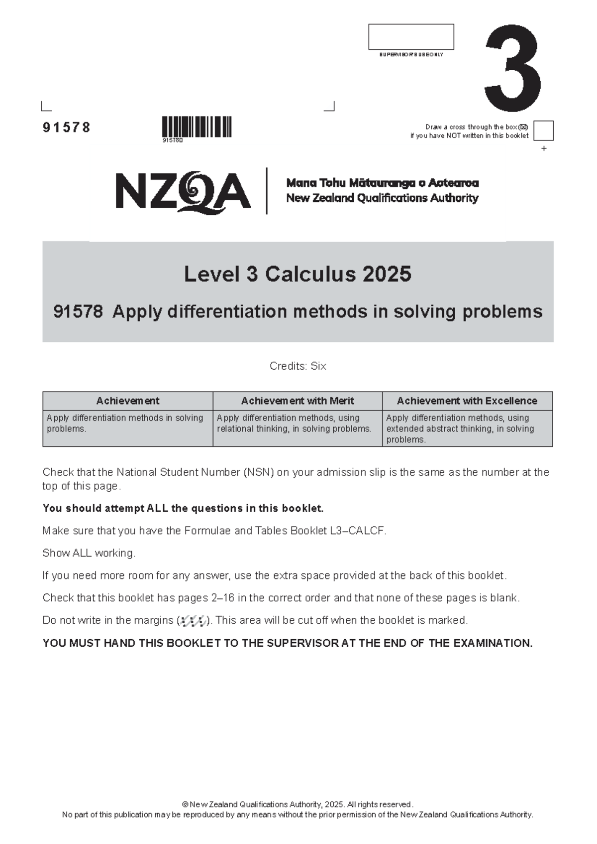 Level 3 Calculus Exam (91578) 2025: Differentiation Problems - Studocu