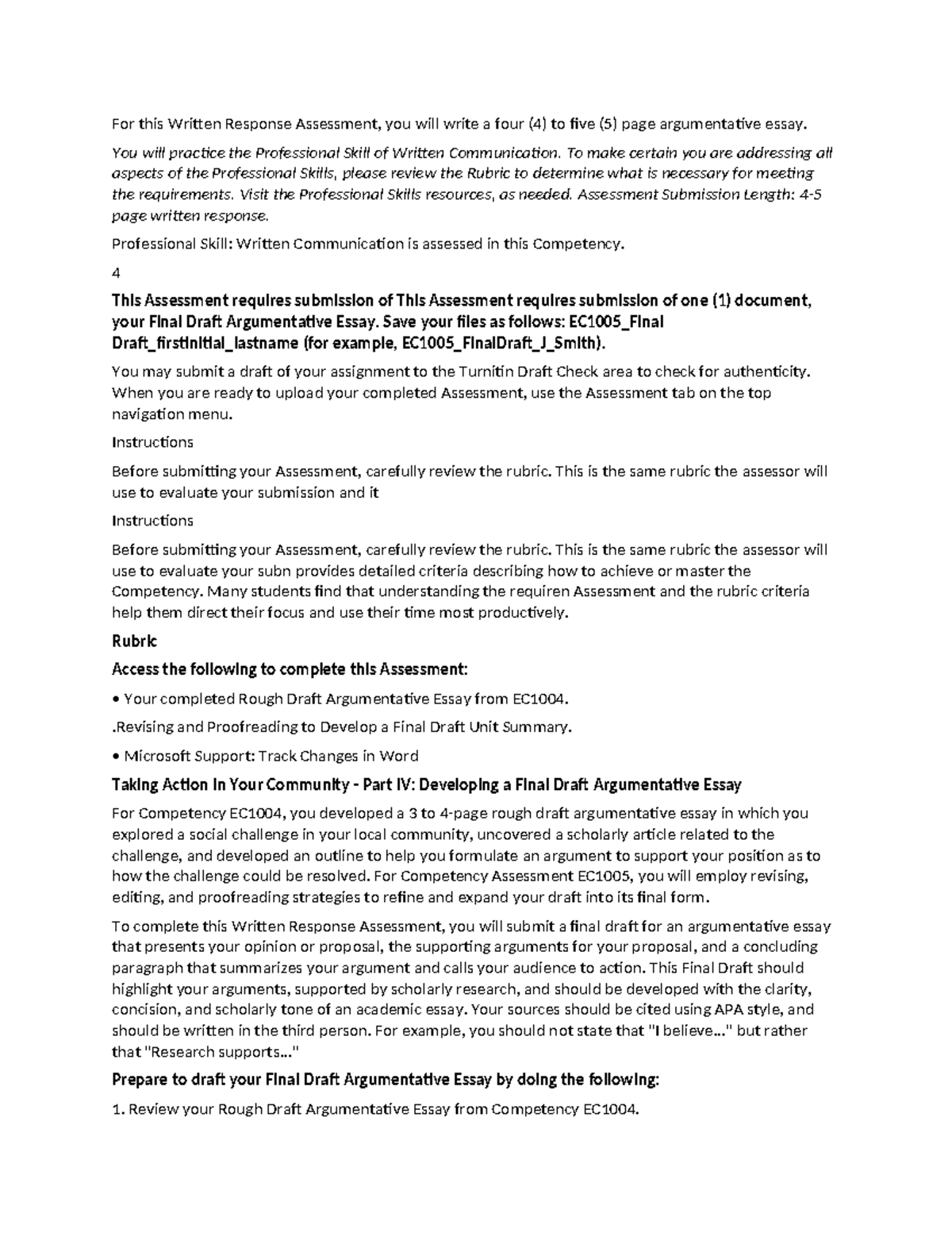 EC1005 Final Draft Argumentative Essay Guidelines and Tips - Studocu