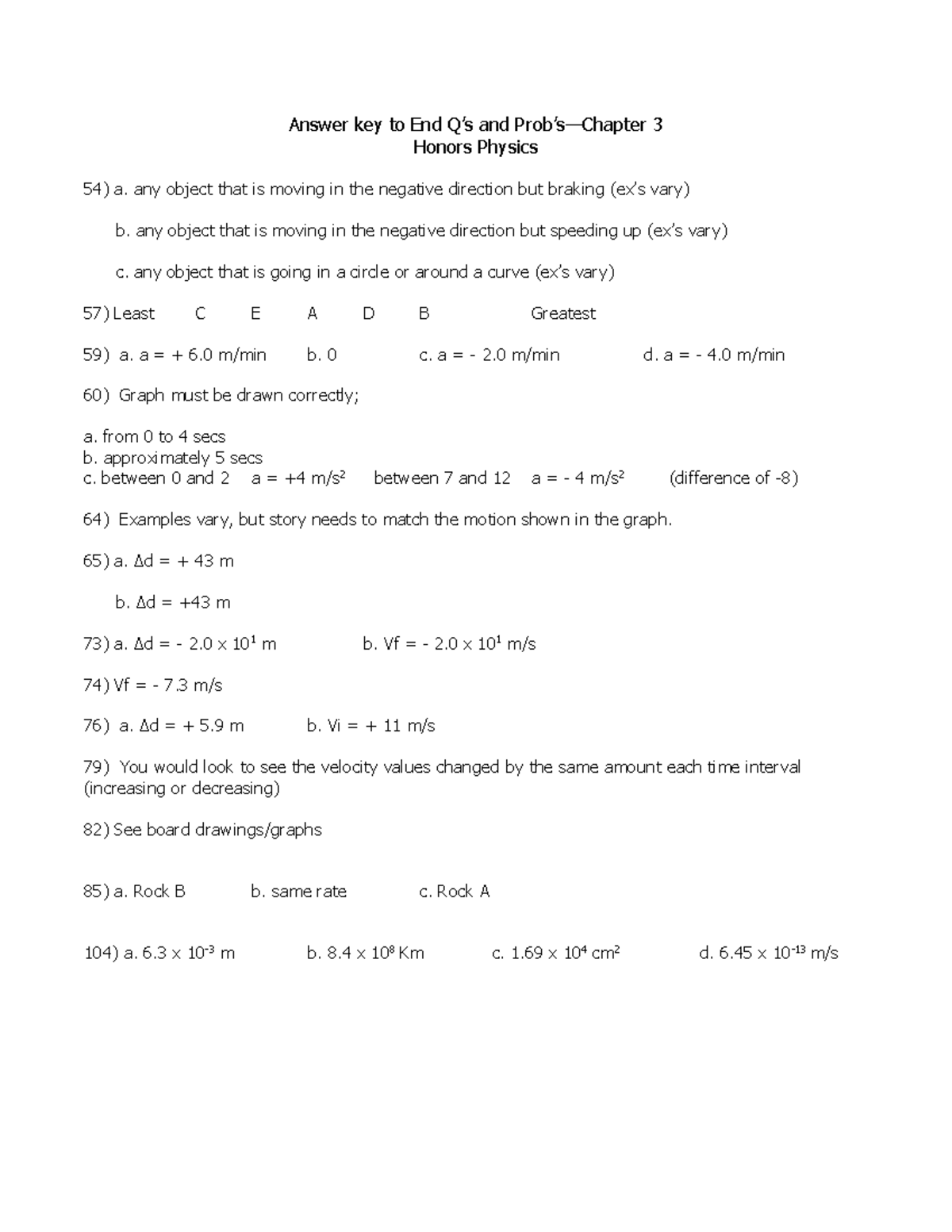 Answer Key to End Questions - Chapter 3 Honors Physics - Studocu