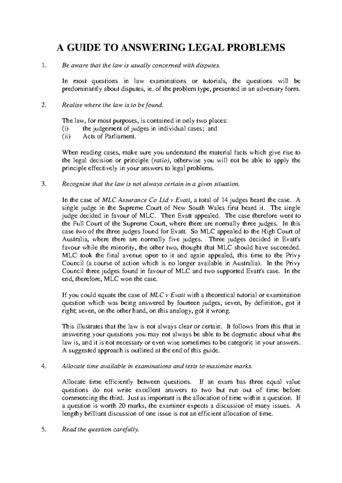 A GUIDE TO ANSWERING LEGAL PROBLEMS: STRATEGIES & TIPS - Studocu