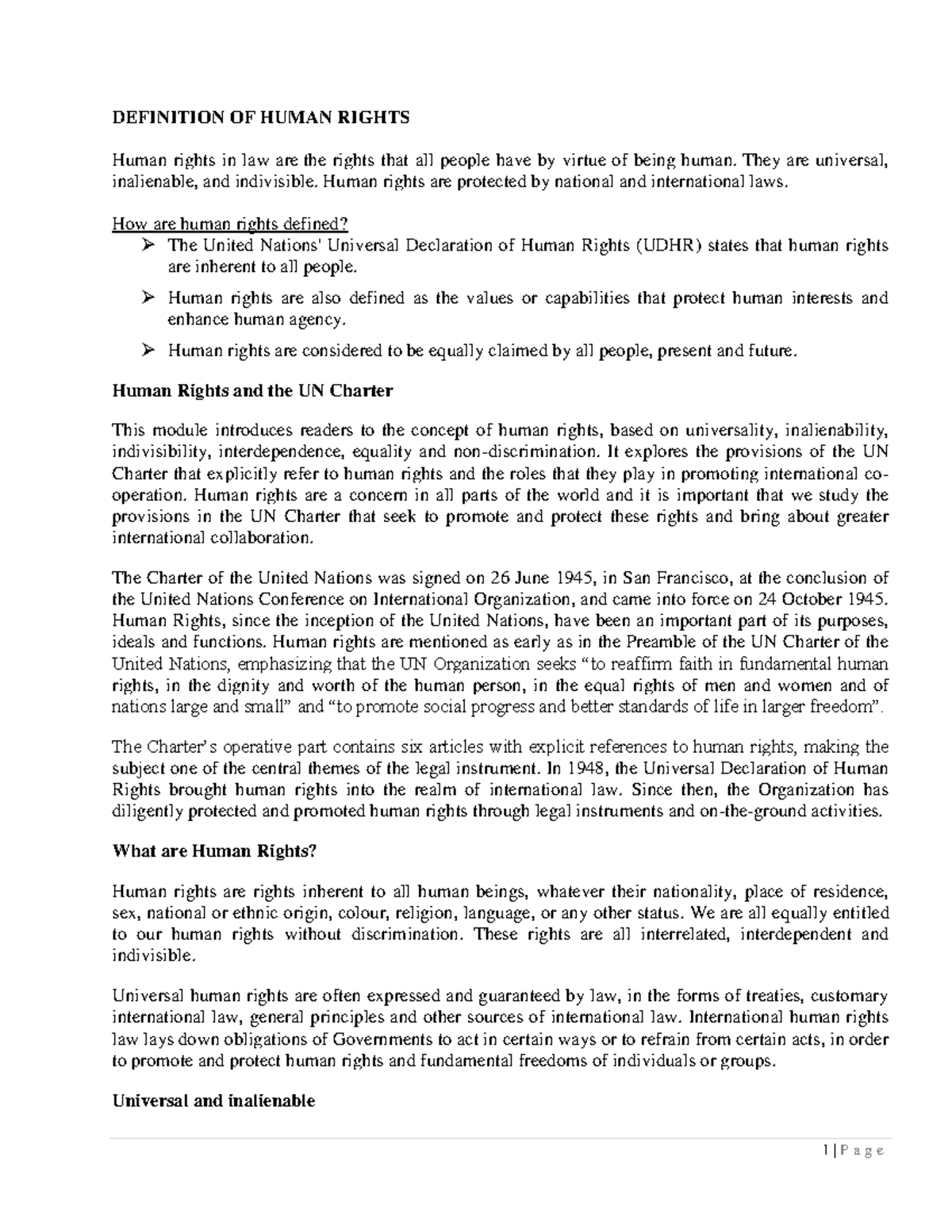 HR Def - Public international law - DEFINITION OF HUMAN RIGHTS Human ...