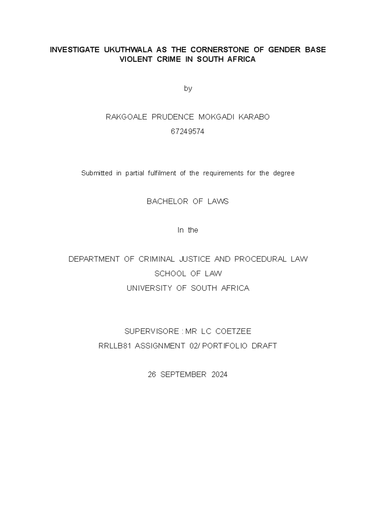 Portifolio Draft, student 67249574 Rakgoale prudence - INVESTIGATE ...
