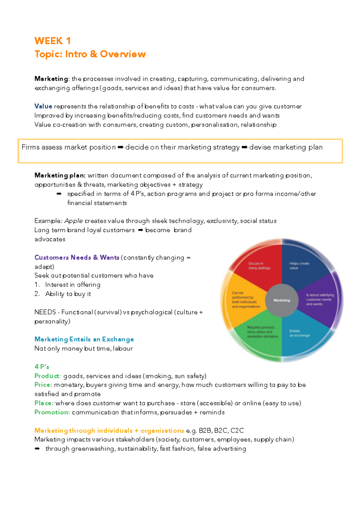 Marketing 101: Week 1 Overview of Value Creation and Strategy - Studocu
