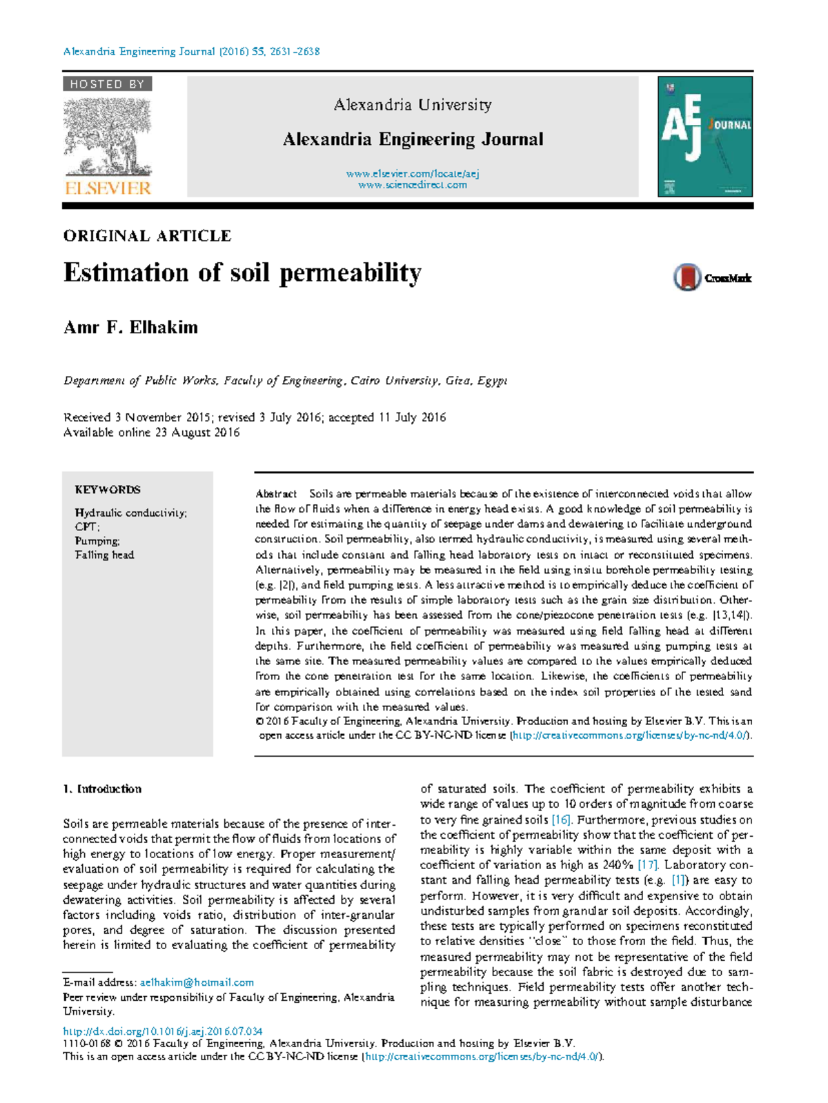 Estimation of Soil Permeability: Field Tests and Analysis (ENG 2016 ...