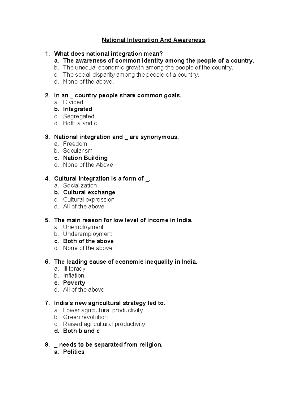 National Integration And Awareness - The awareness of common identity ...