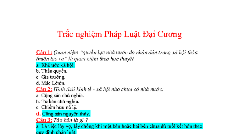 4. TN PLDC - 2025 - Trắc nghiệm Pháp Luật Đại Cương Câu 1: Quan niệm ...