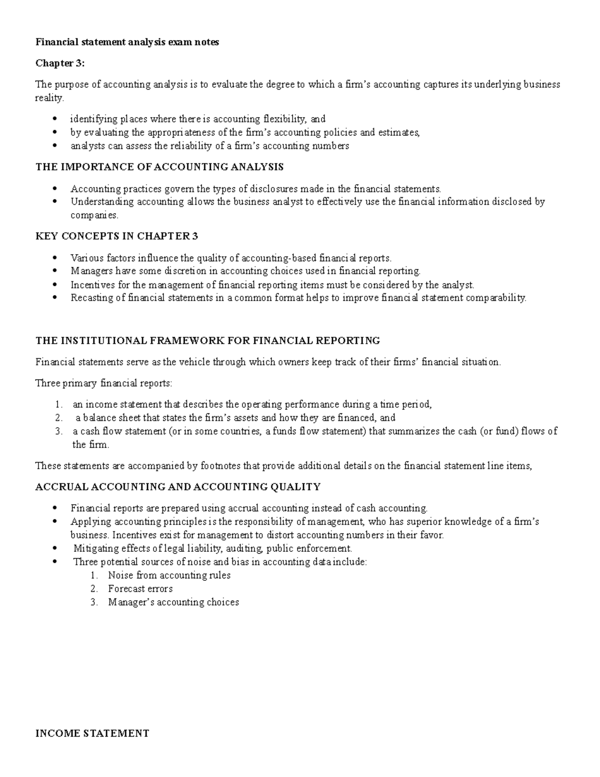 Financial Statement Analysis - Chp 3 Exam Notes & Key Concepts - Studocu