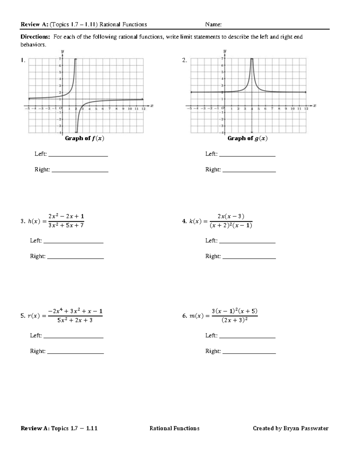 Review A: Rational Functions (Topics 1.7 - 1.11) Limit Statements - Studocu