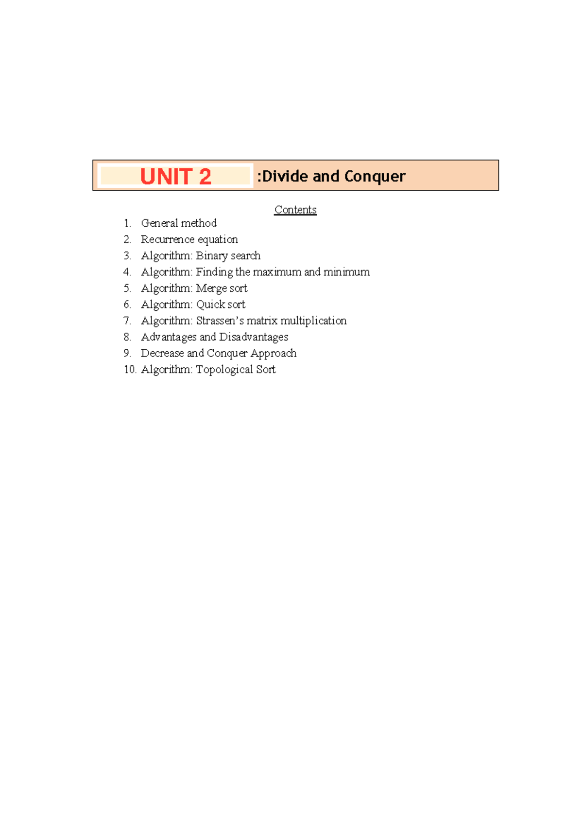 Module 2: Divide and Conquer Concepts and Algorithms in CSE - Studocu