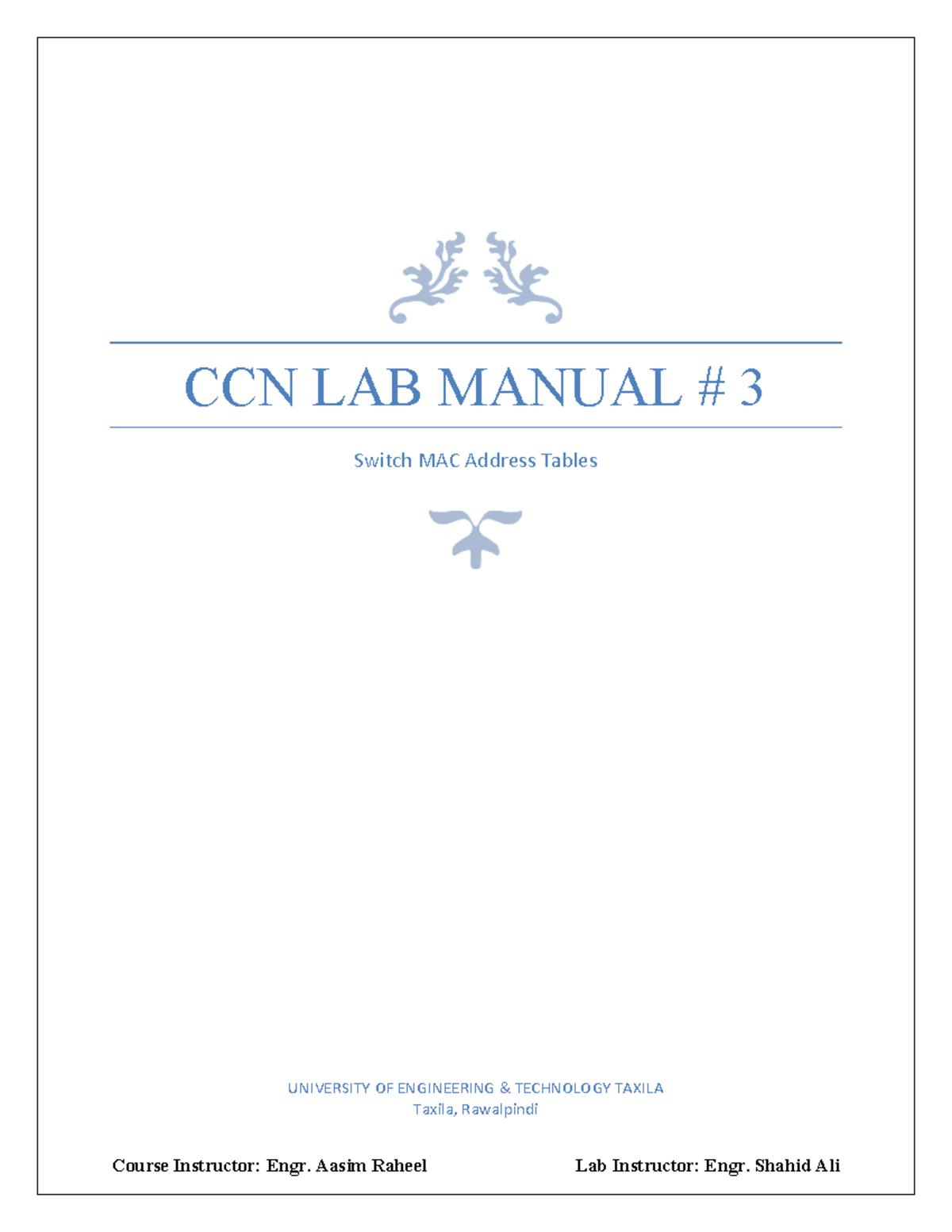 CCN LAB 3 - Lab Manual - Course Instructor: Engr. Aasim Raheel Lab ...