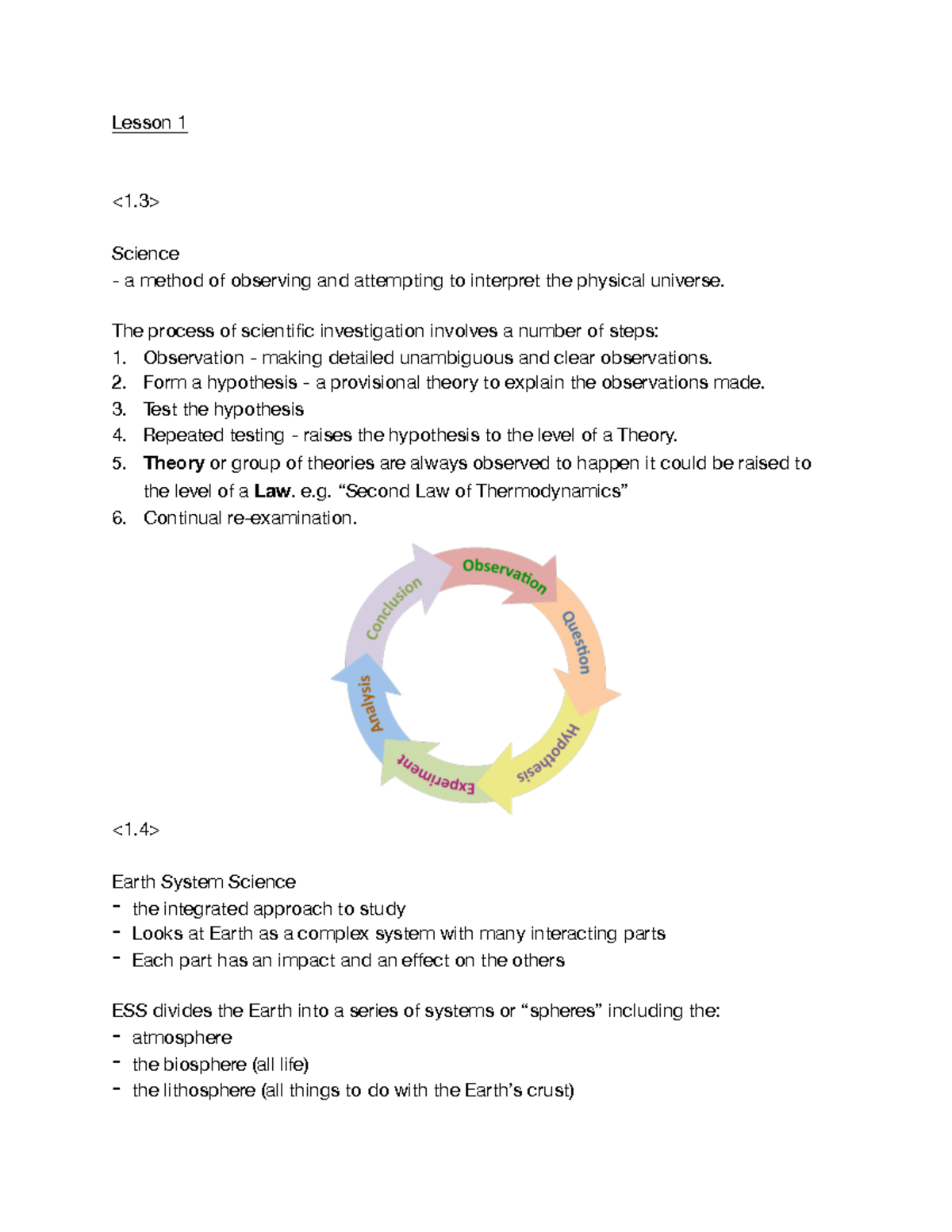 Eosc 116 Module A notes - Lesson 1 Science a method of observing and ...