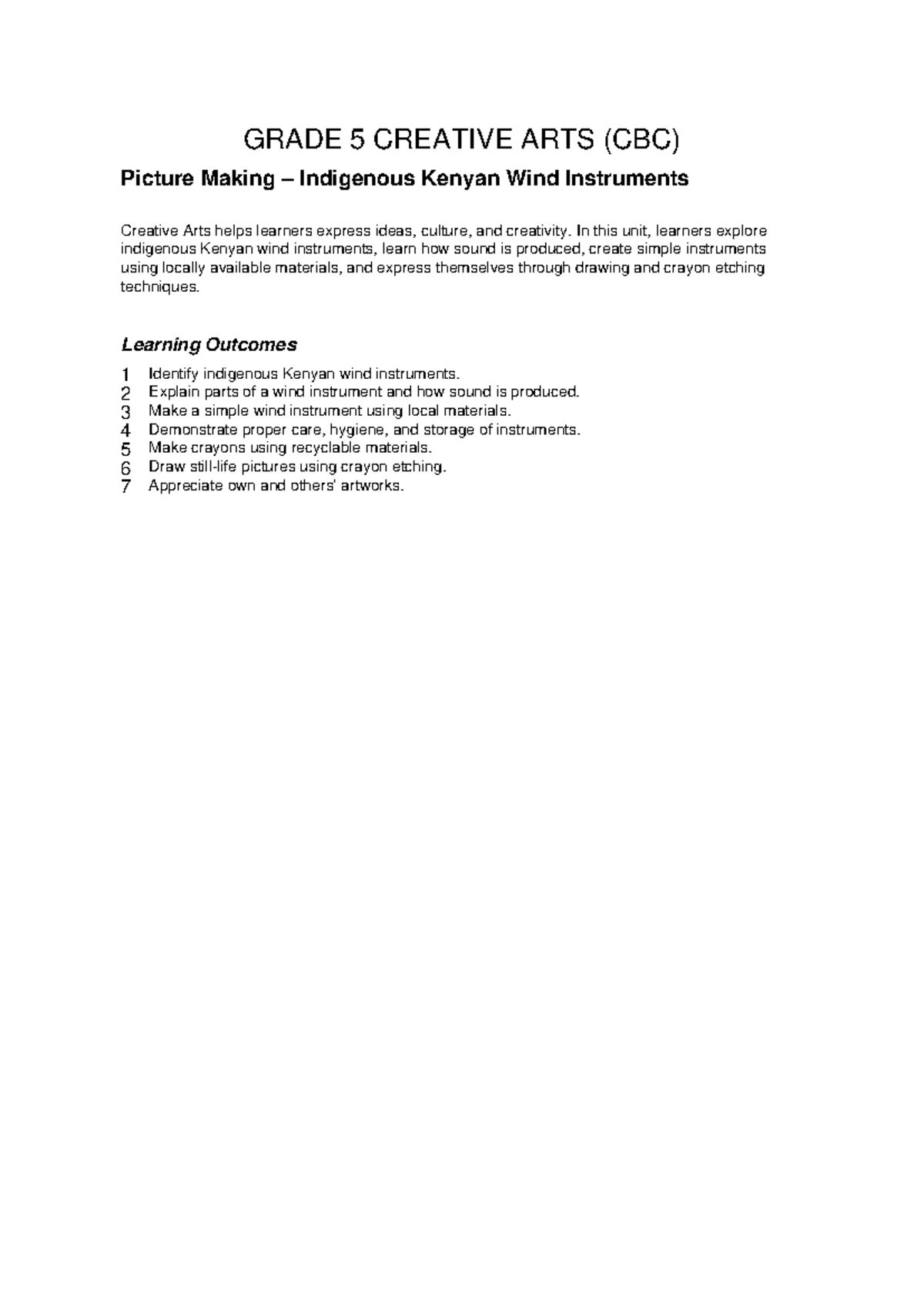 Grade 5 Creative Arts (CBC) Notes on Indigenous Wind Instruments - Studocu