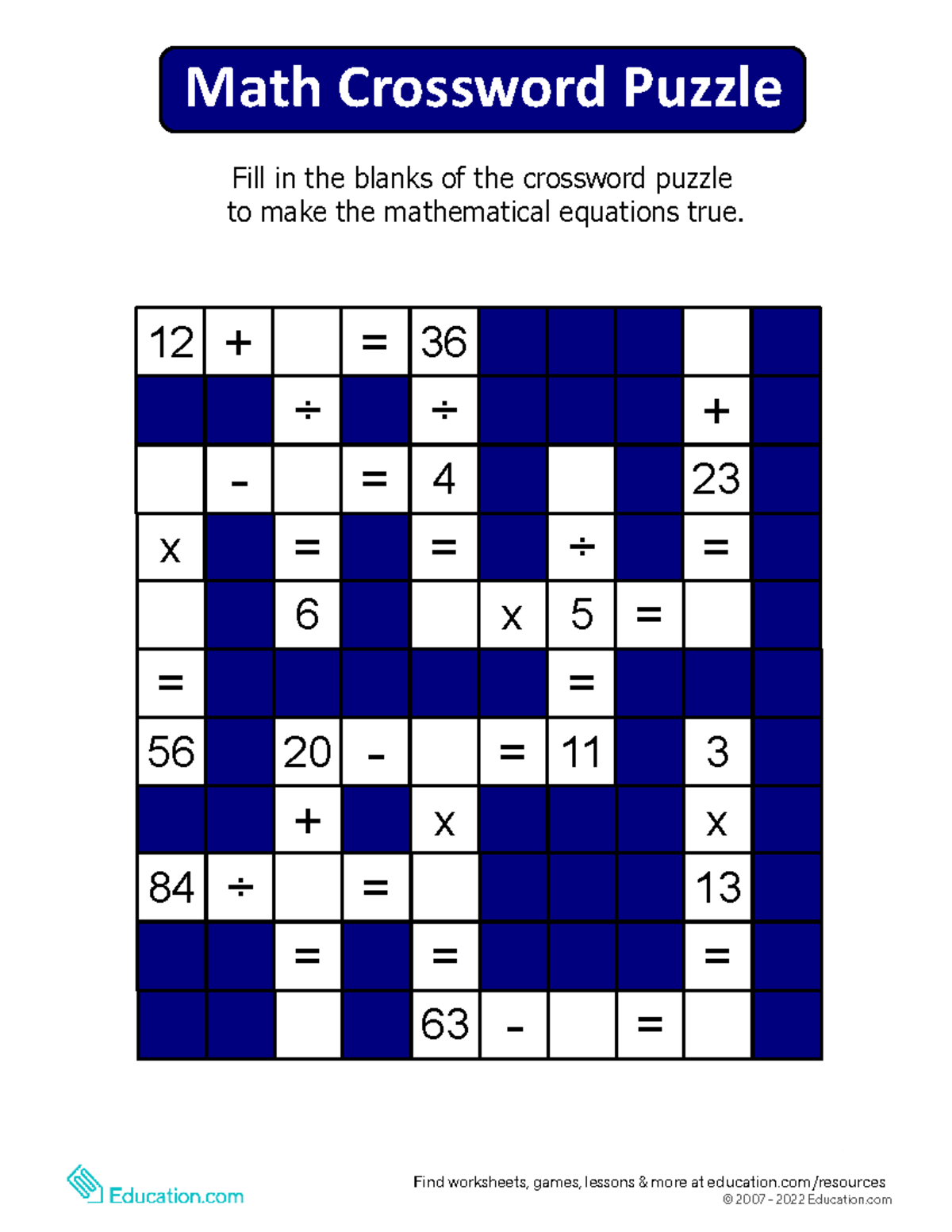 Math-crossword - Math Worksheet - Linear Algebra - Copyright 2013-2014 ...