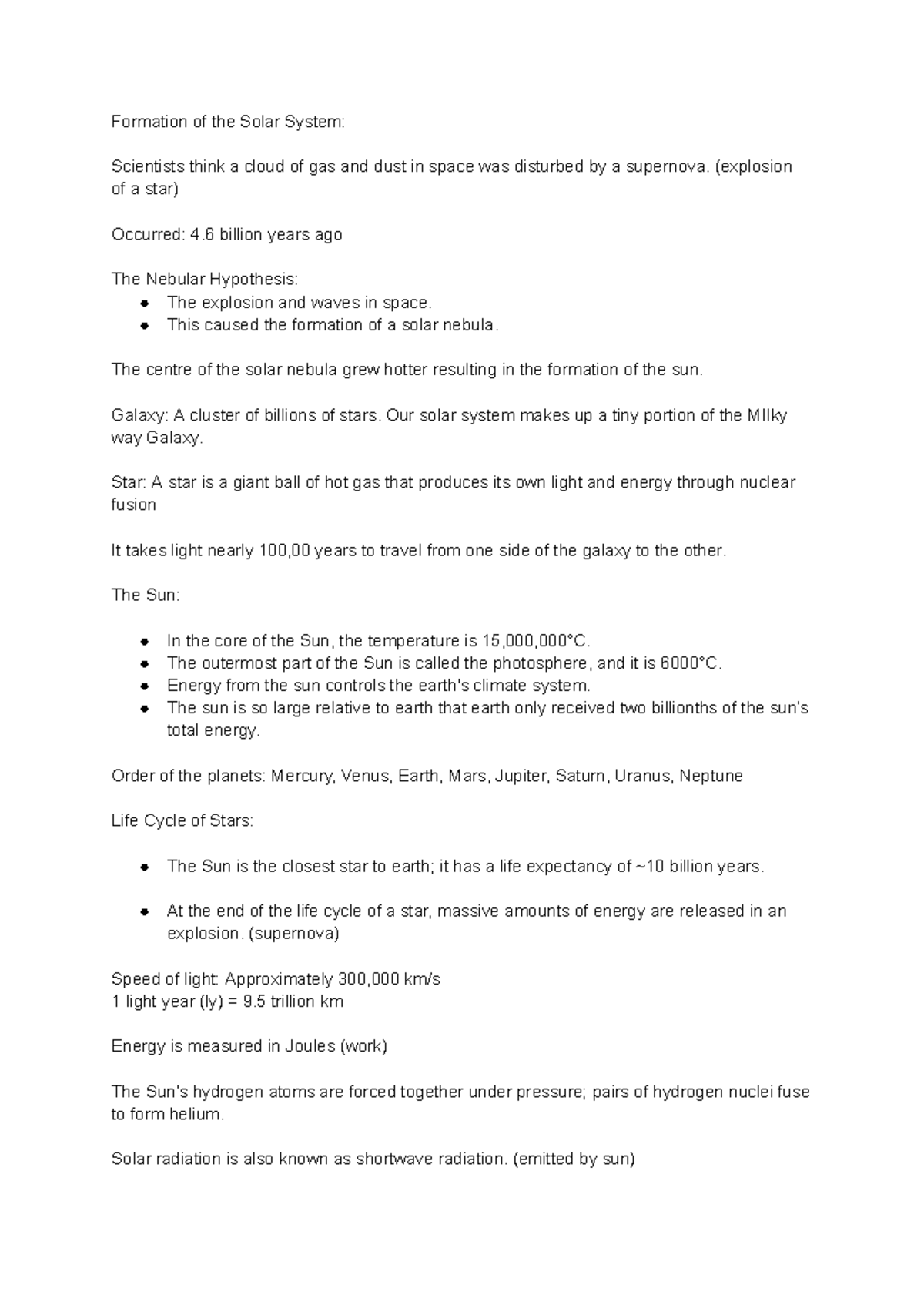 Geography 1300 B - Notes for Lecture 2 - Formation of the Solar System ...