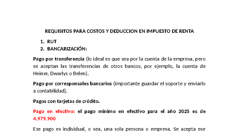 Requisitos para Costos y Deducción en Impuesto de Renta 2025 - Studocu