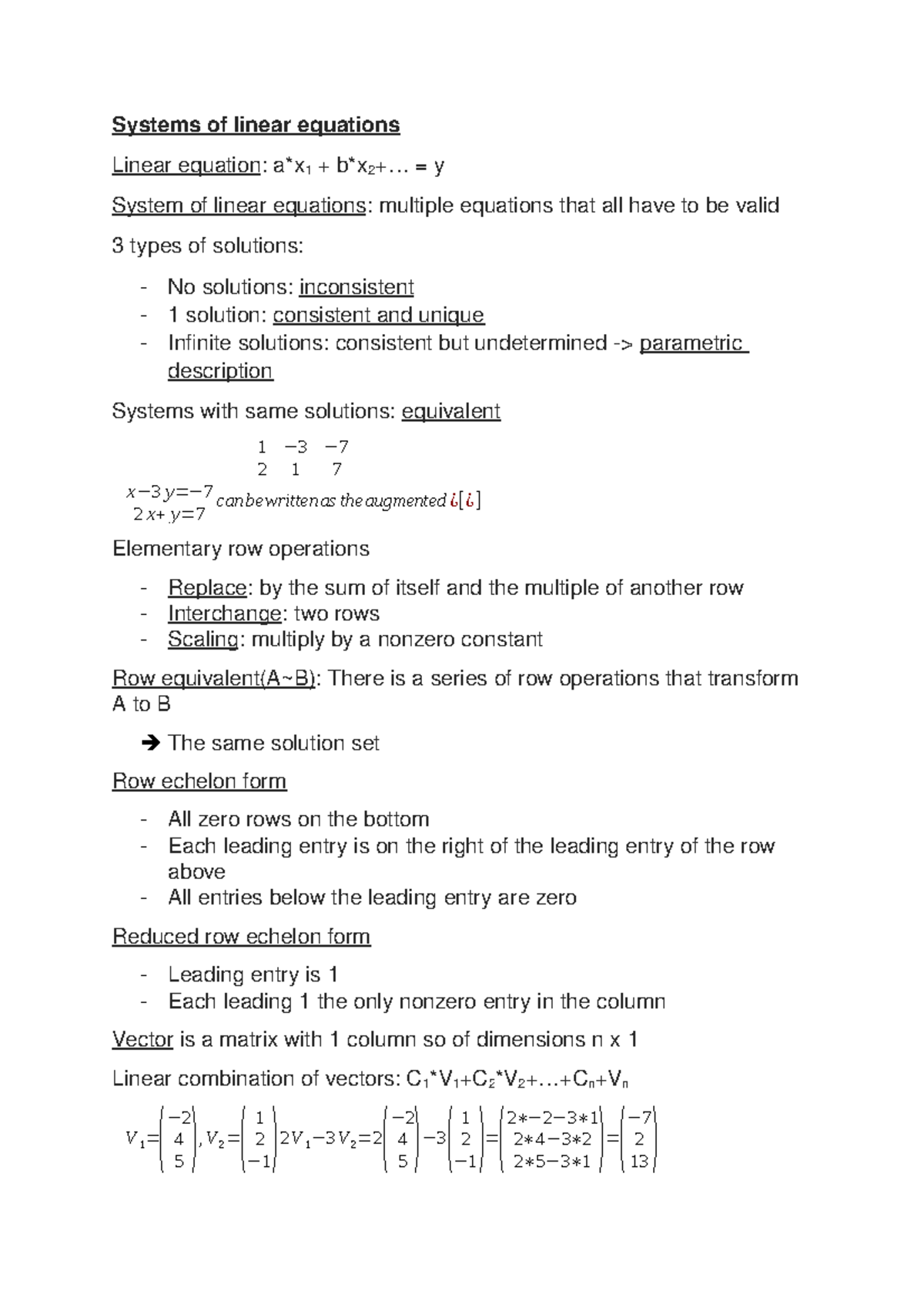 Linear Algebra Study Notes: Key Concepts and Definitions - Studeersnel