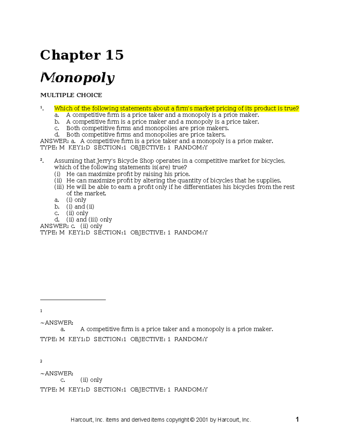 Chapter 15 Monopoly: Multiple Choice Questions and Answers - Studocu