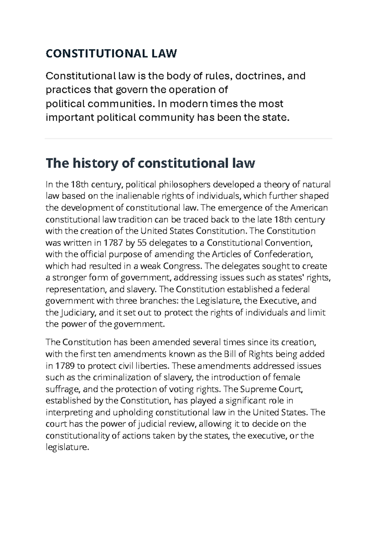 Constitutional Law (LAW 101) Lecture Notes - Week 1 Overview - Studocu