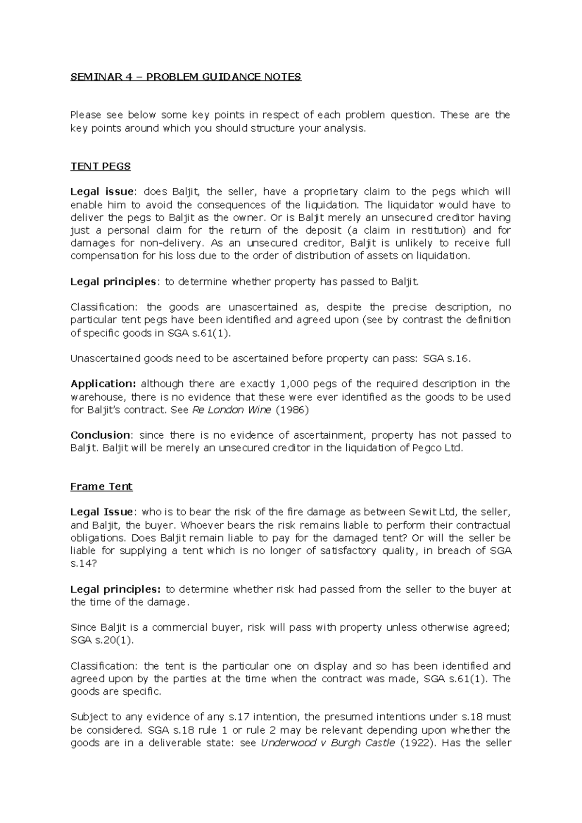 Seminar 4 - Key Problem Guidance Notes on SGA Issues and Risks - Studocu