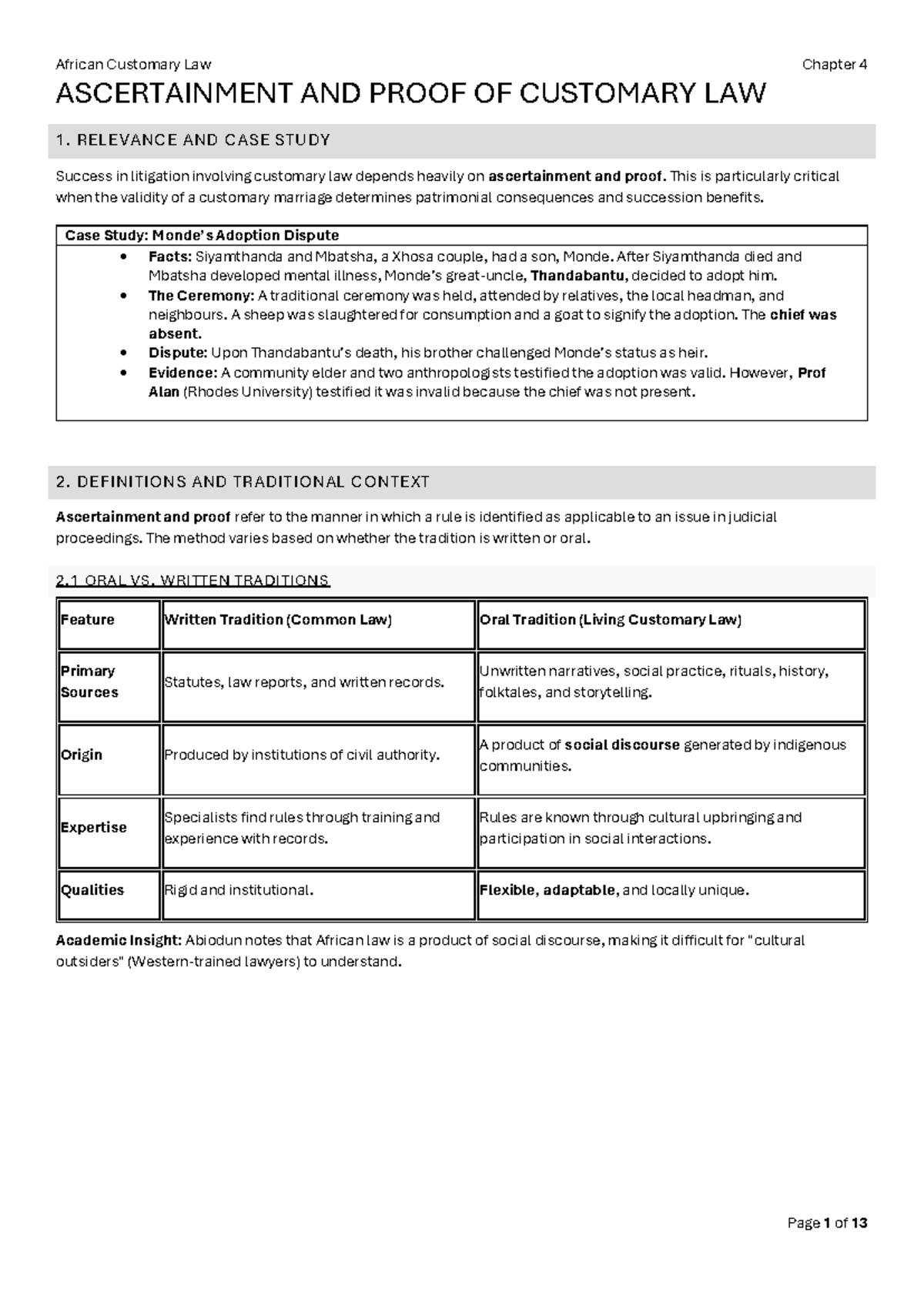 ASCERTAINMENT AND PROOF OF CUSTOMARY LAW: Chapter 4 Notes (ASC 101 ...