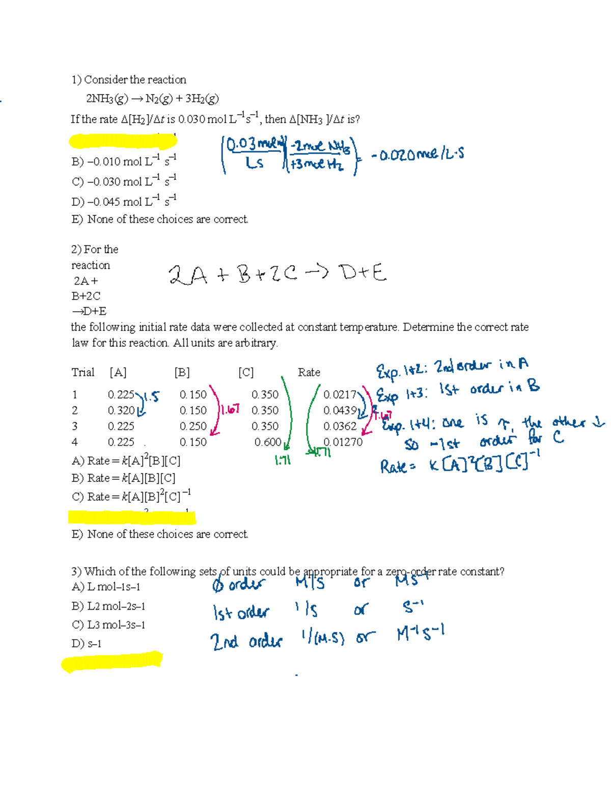 Kinetics Problems and Rate Laws for Chemical Reactions (Chem 101) - Studocu