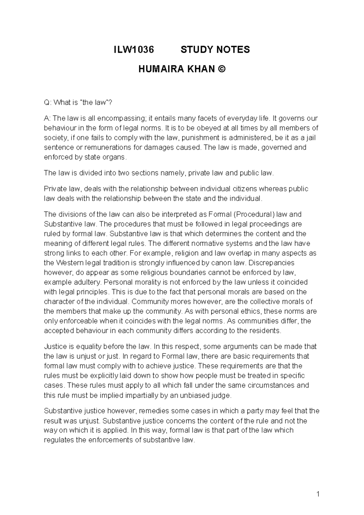 ILW1036 Study Notes: Understanding Law and Legal Principles - Studocu