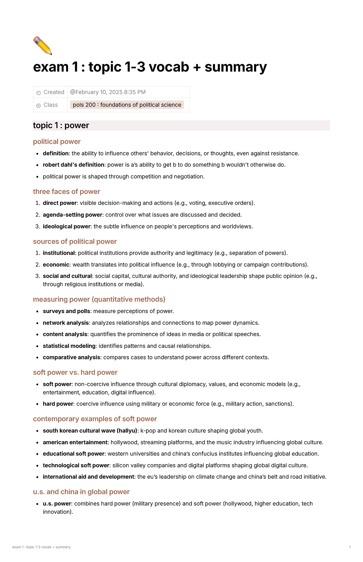 Pols 200: Exam 1 Review - Key Vocabulary and Concepts Summary - Studocu
