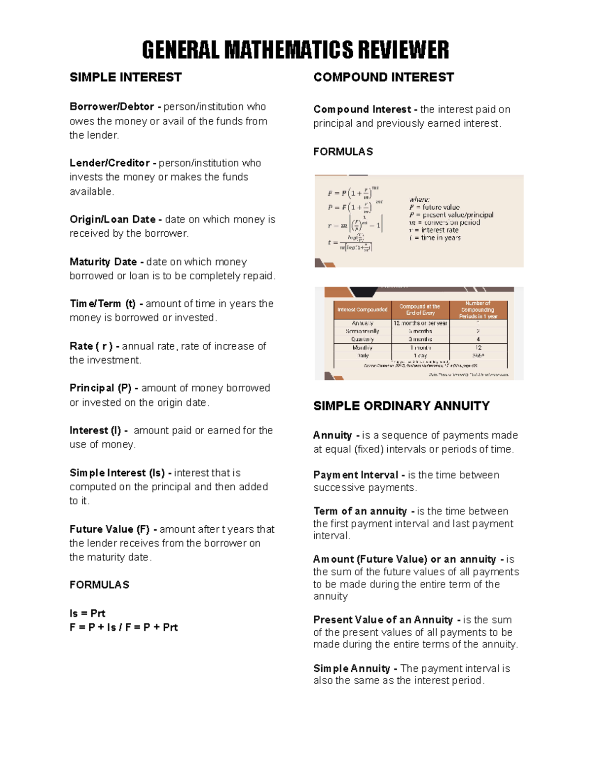 General Mathematics Reviewer - SIMPLE INTEREST Borrower/Debtor - person ...
